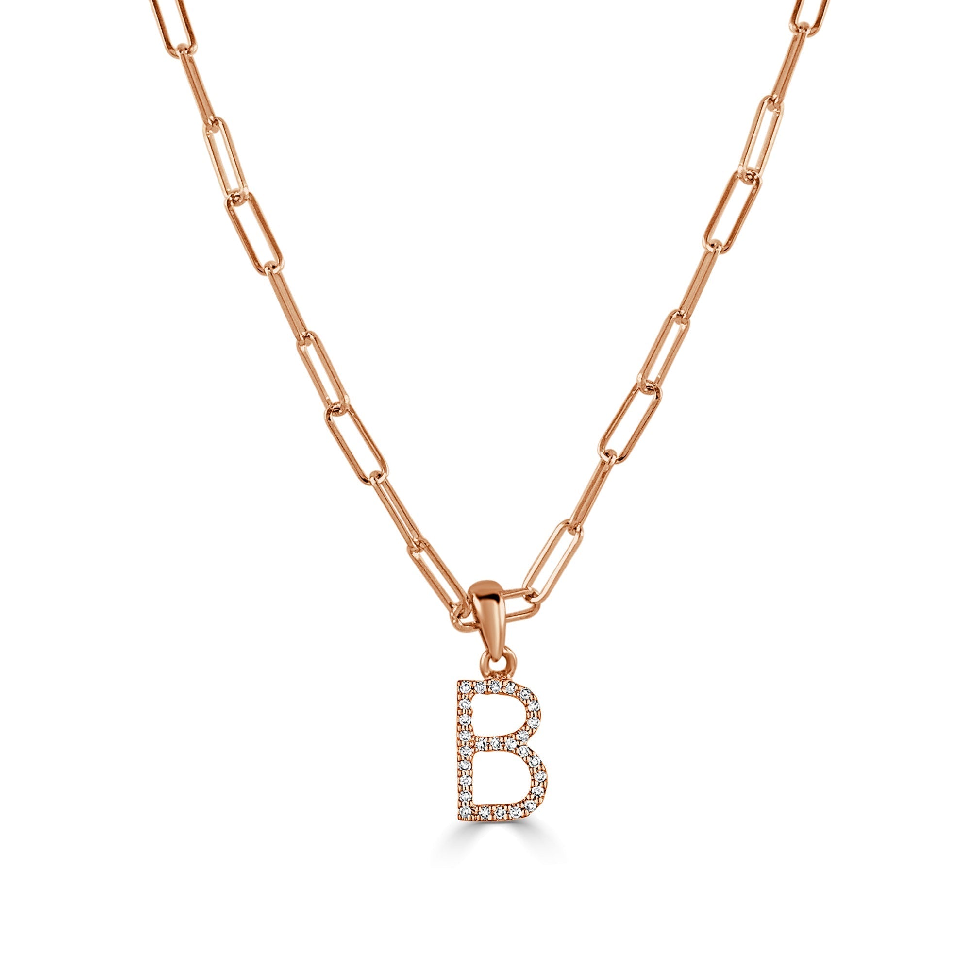 Diamond Paperclip Chain Initial Pendant Necklace