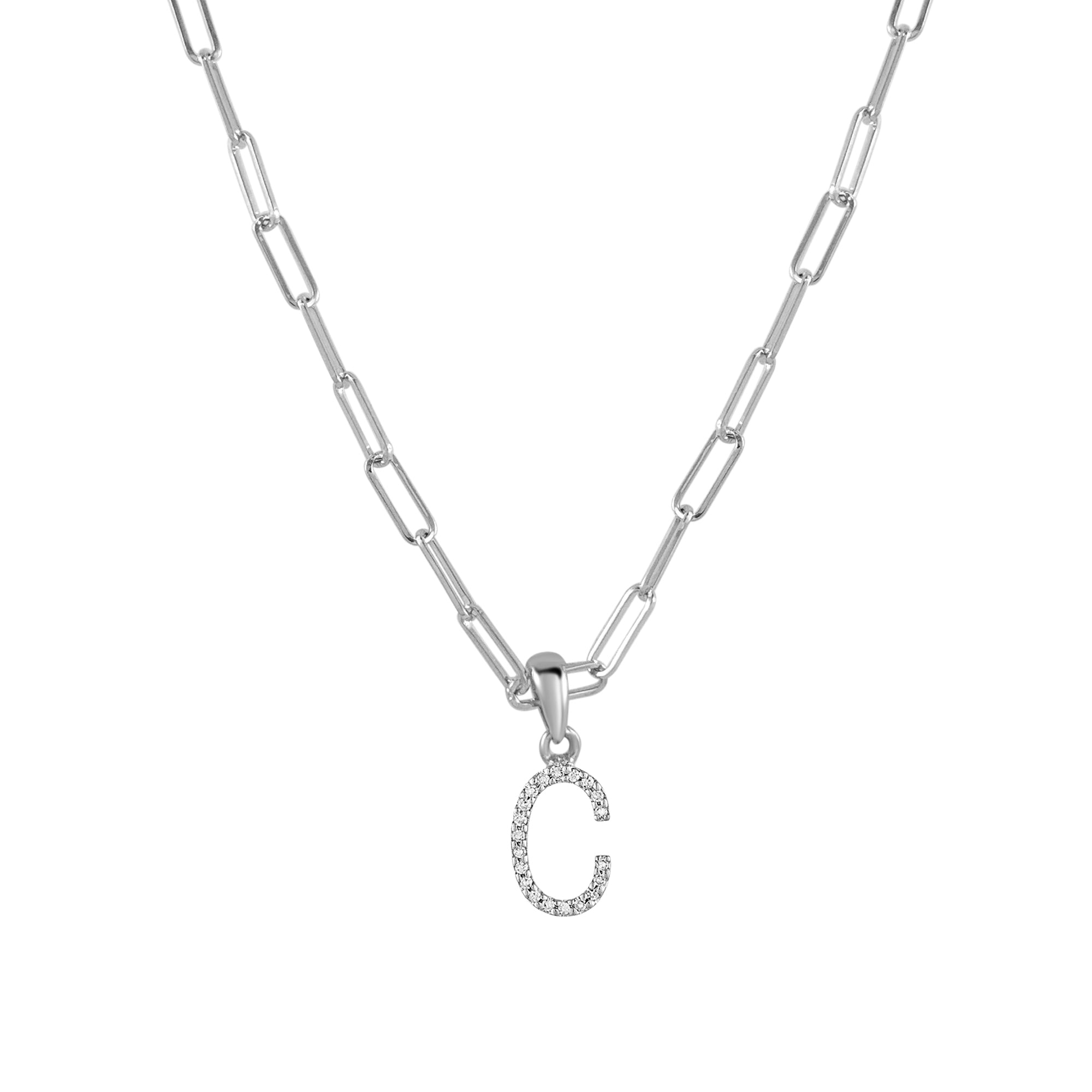 Diamond Paperclip Chain Initial Pendant Necklace