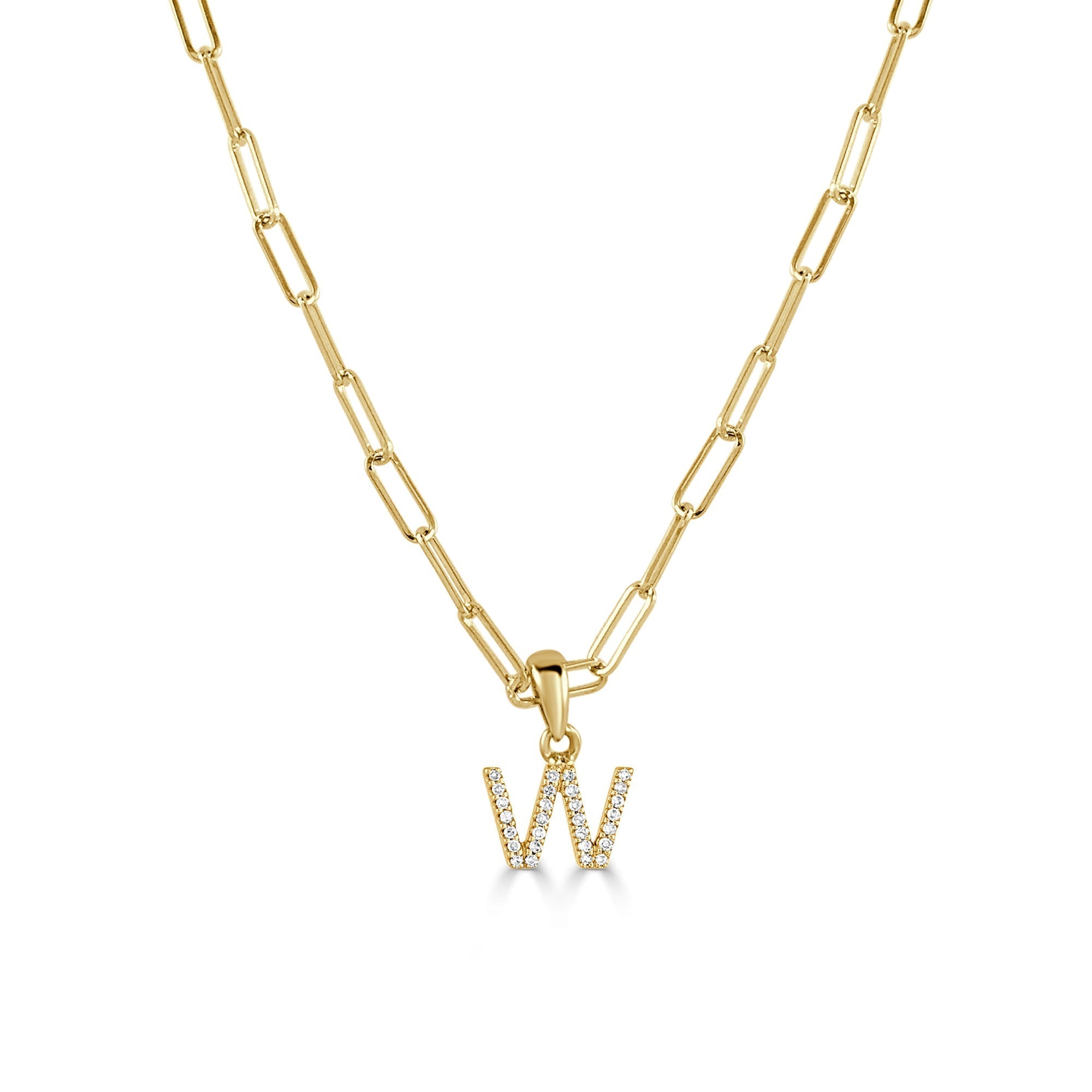 Diamond Paperclip Chain Initial Pendant Necklace