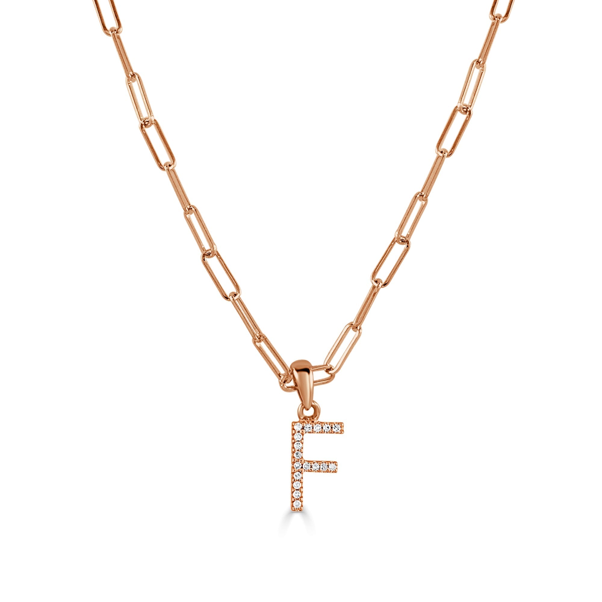 Diamond Paperclip Chain Initial Pendant Necklace