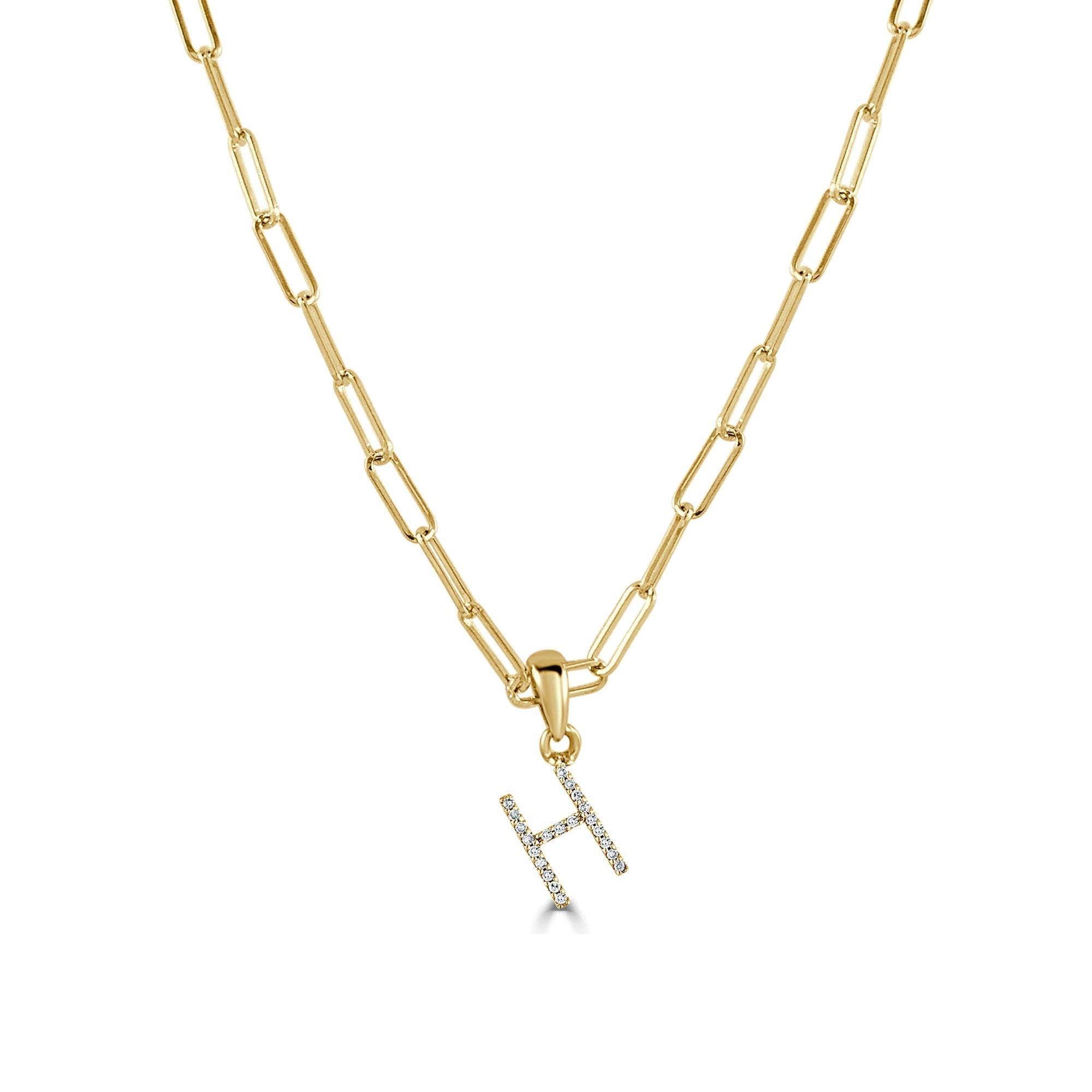 Diamond Paperclip Chain Initial Pendant Necklace