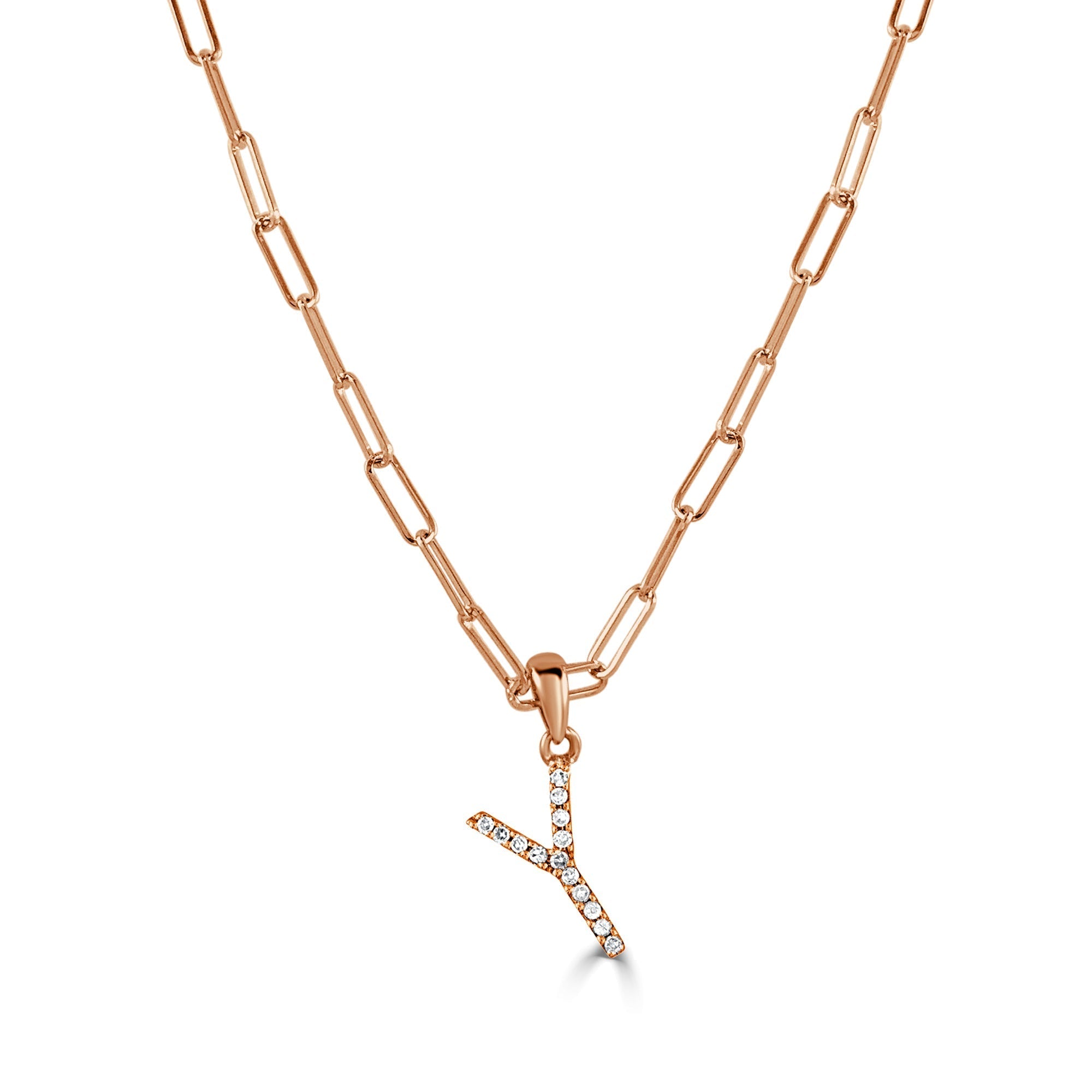 Diamond Paperclip Chain Initial Pendant Necklace