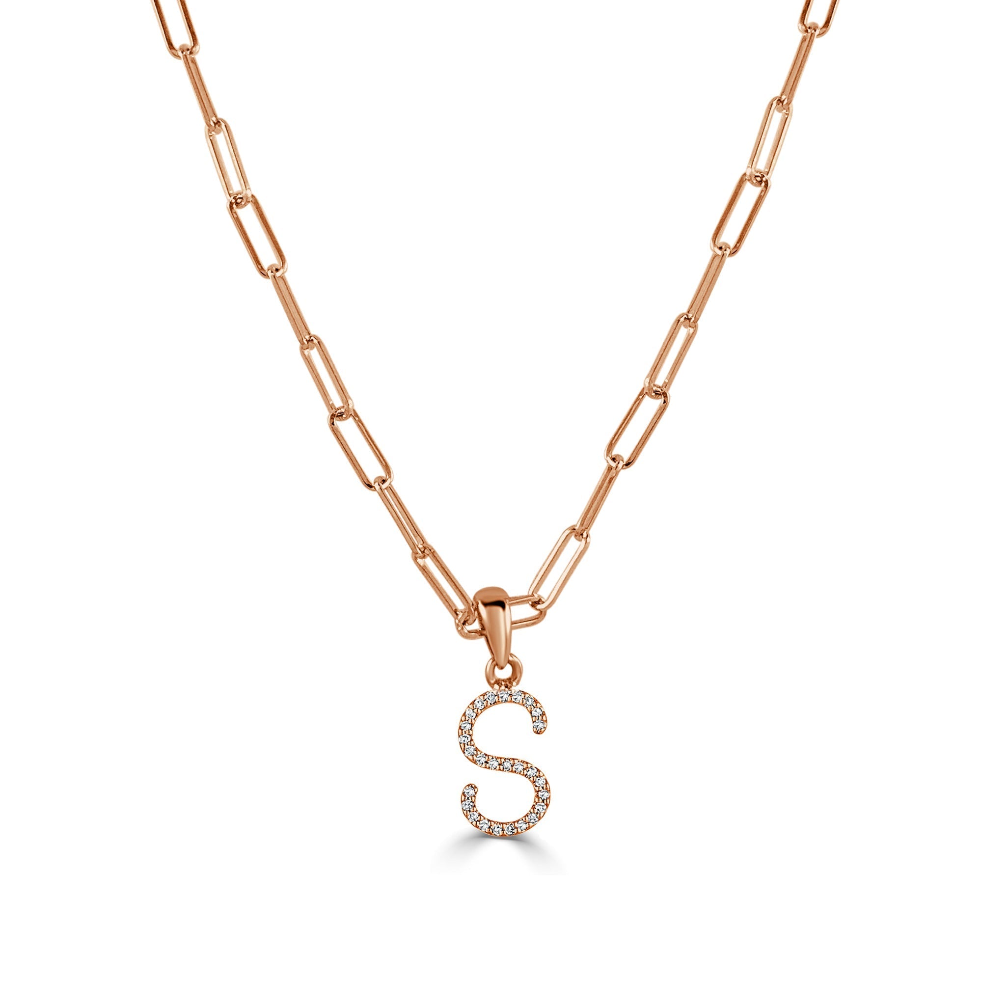 Diamond Paperclip Chain Initial Pendant Necklace