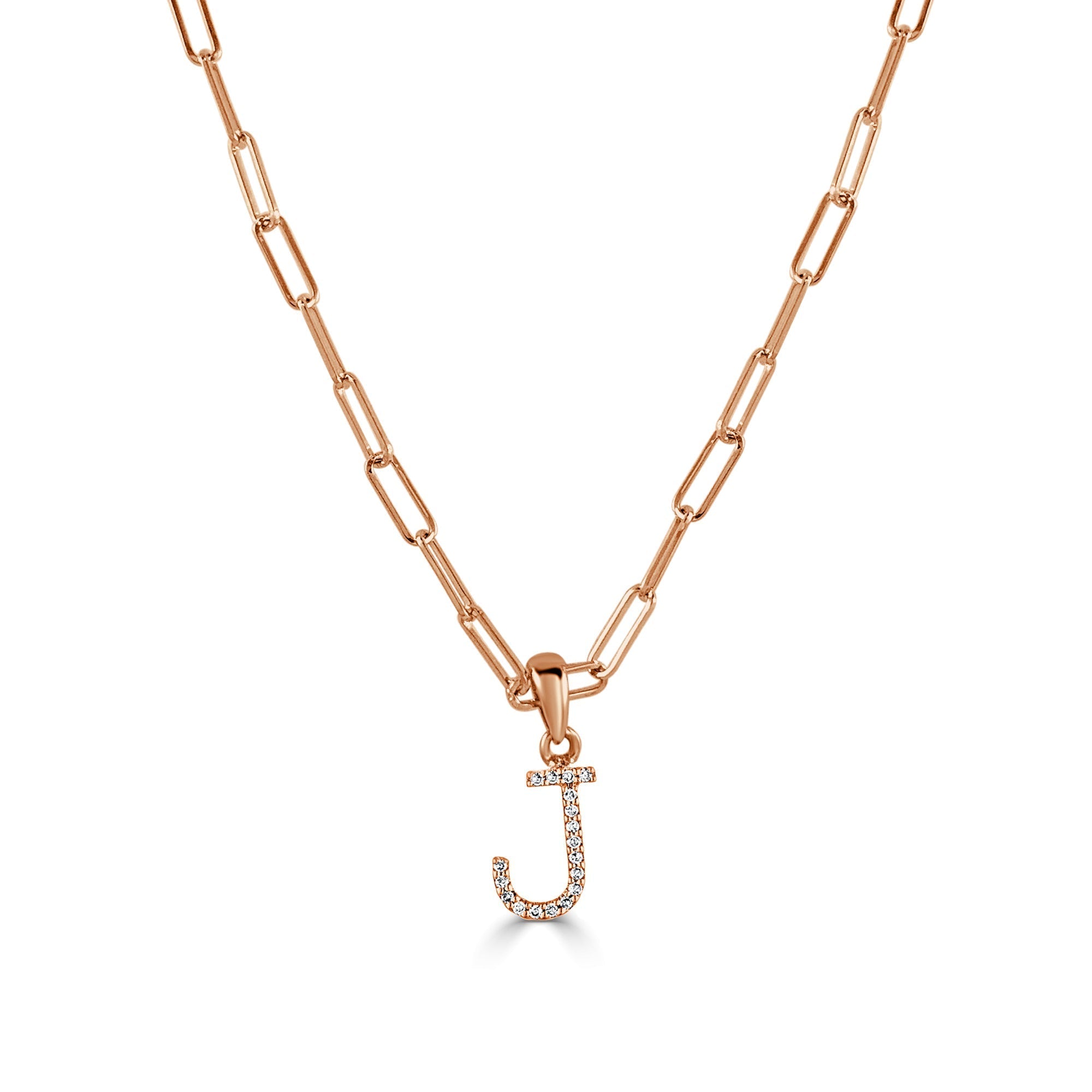 Diamond Paperclip Chain Initial Pendant Necklace