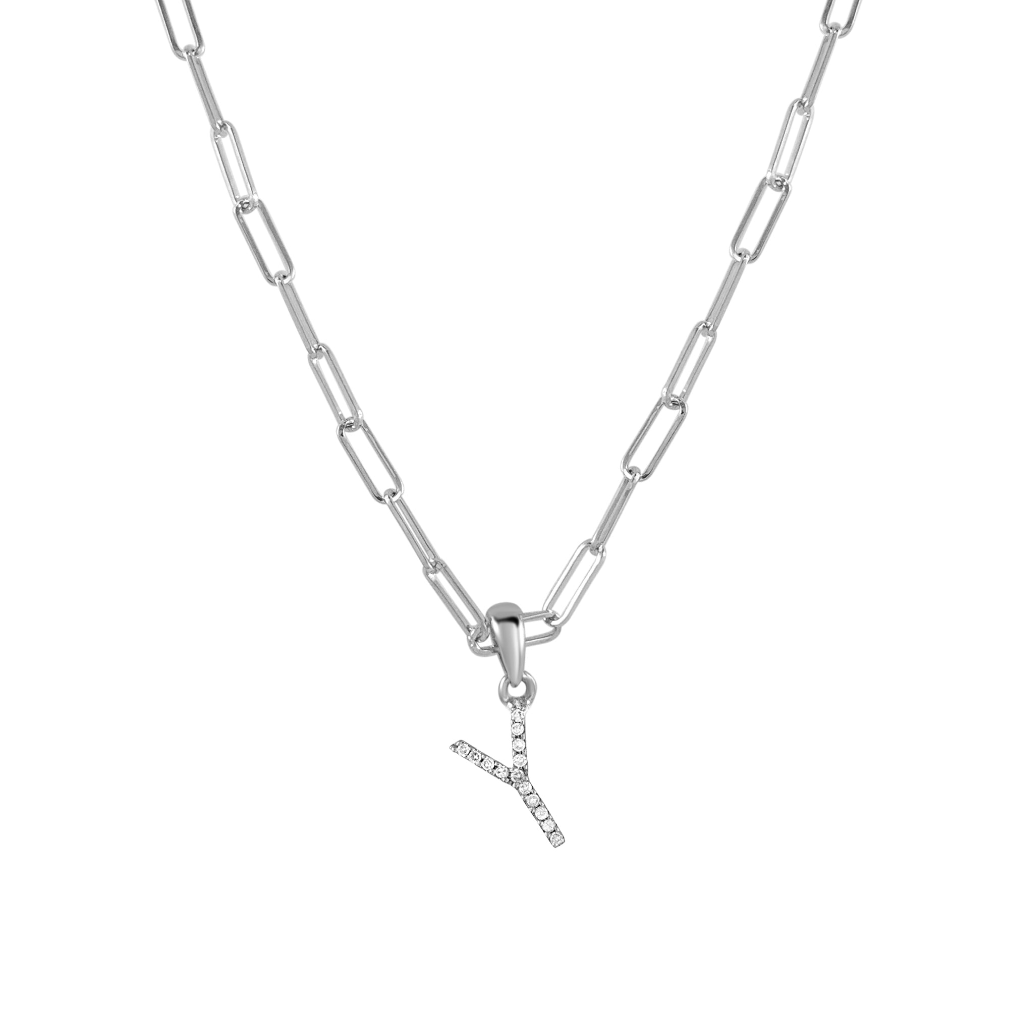 Diamond Paperclip Chain Initial Pendant Necklace