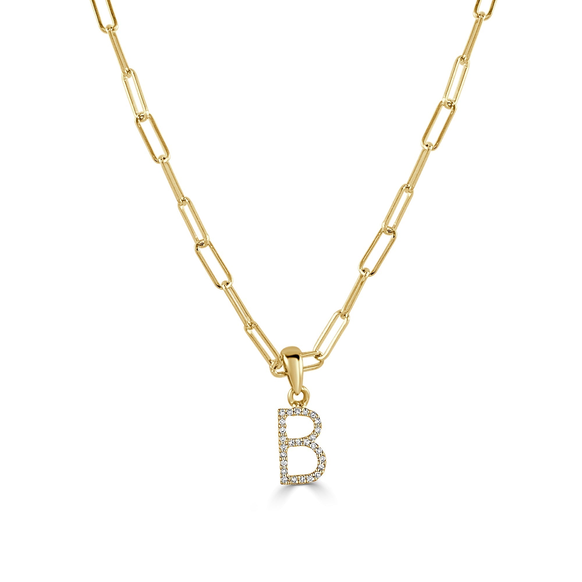 Diamond Paperclip Chain Initial Pendant Necklace