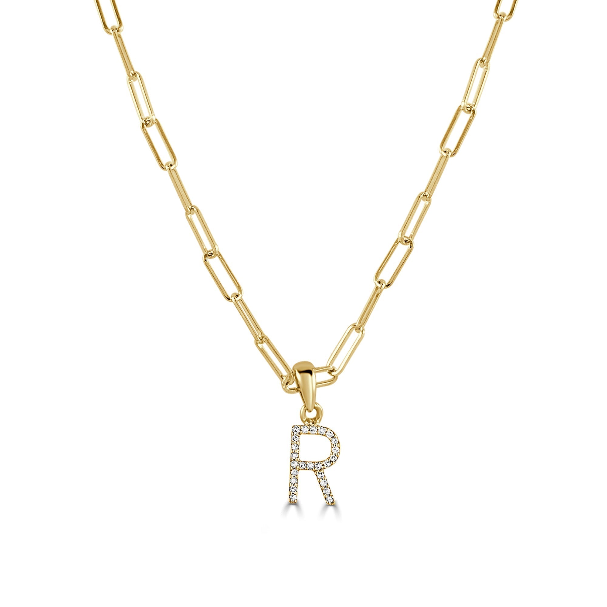 Diamond Paperclip Chain Initial Pendant Necklace