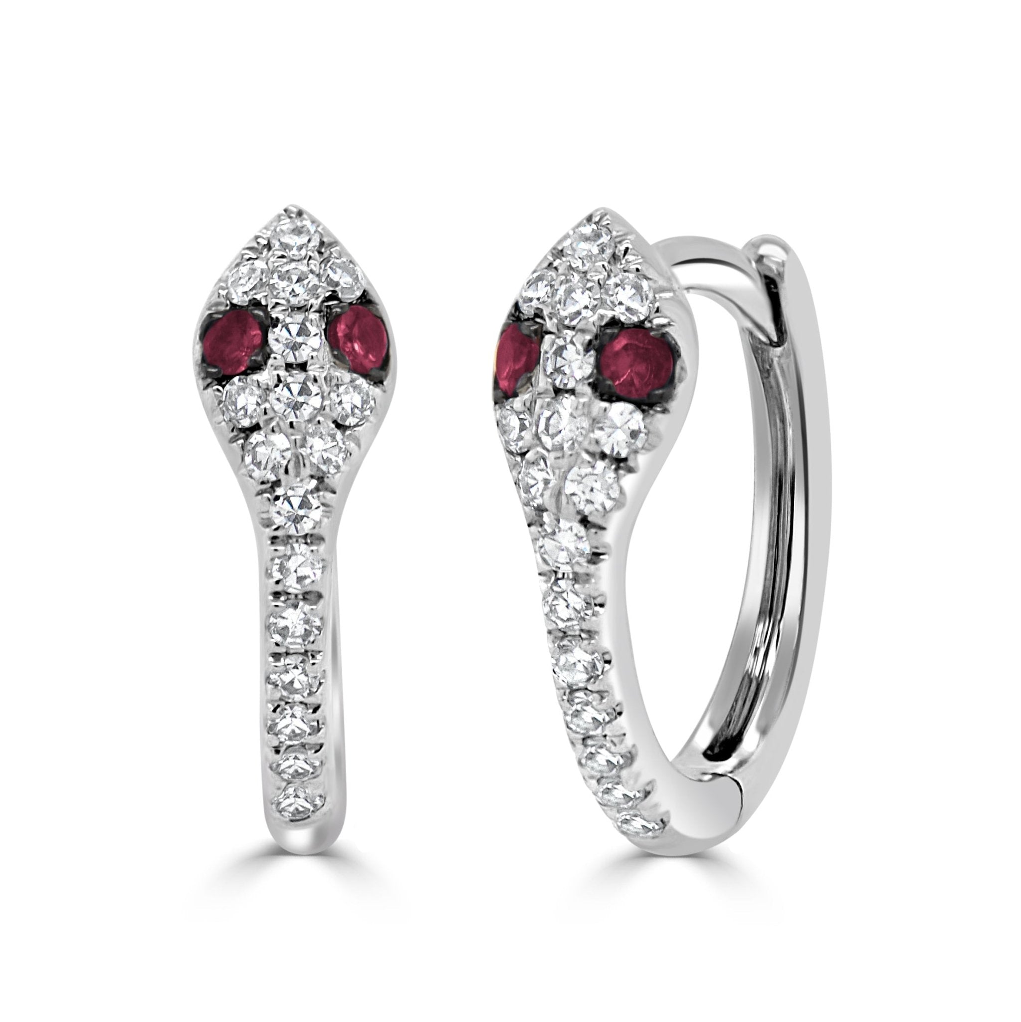 Diamond Ruby Snake Huggie Earrings