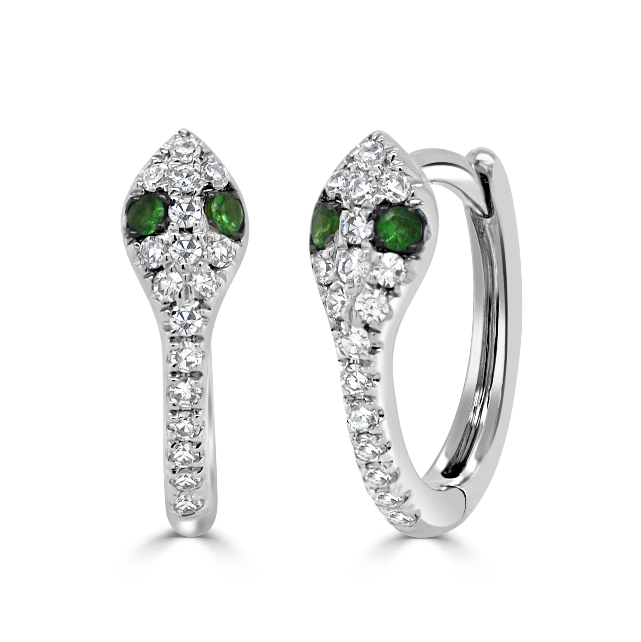 Diamond Tsavorite Snake Huggie Earrings