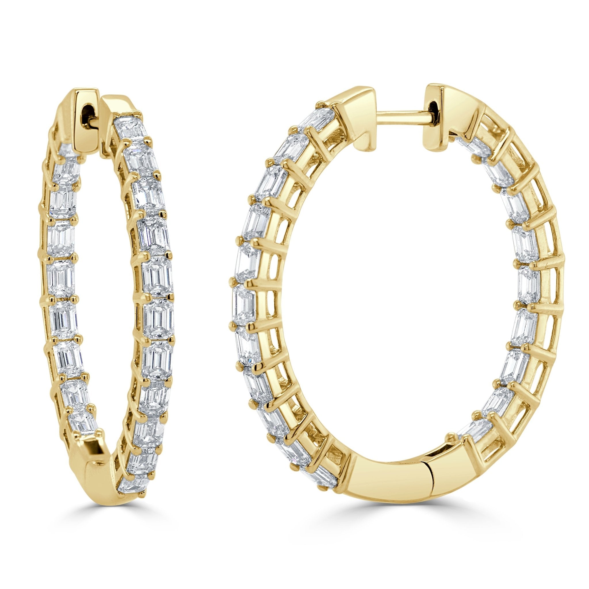 Emerald - Cut Diamond Inside - Out Hoop Earrings
