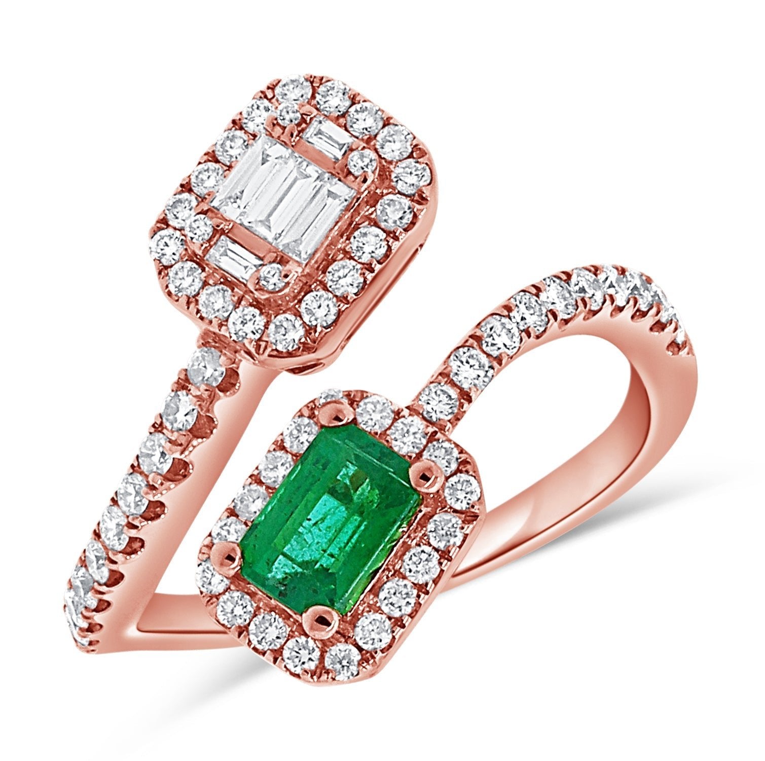Emerald Diamond Bypass Ring