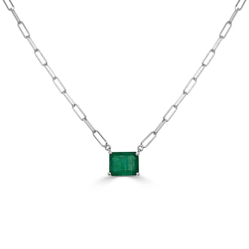 Emerald Paperclip Link Necklace