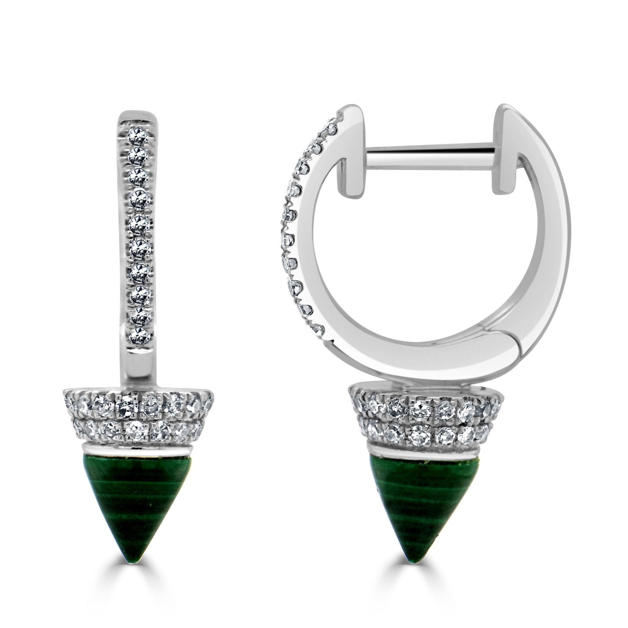 Malachite Diamond Spike Drop Huggie Earrings