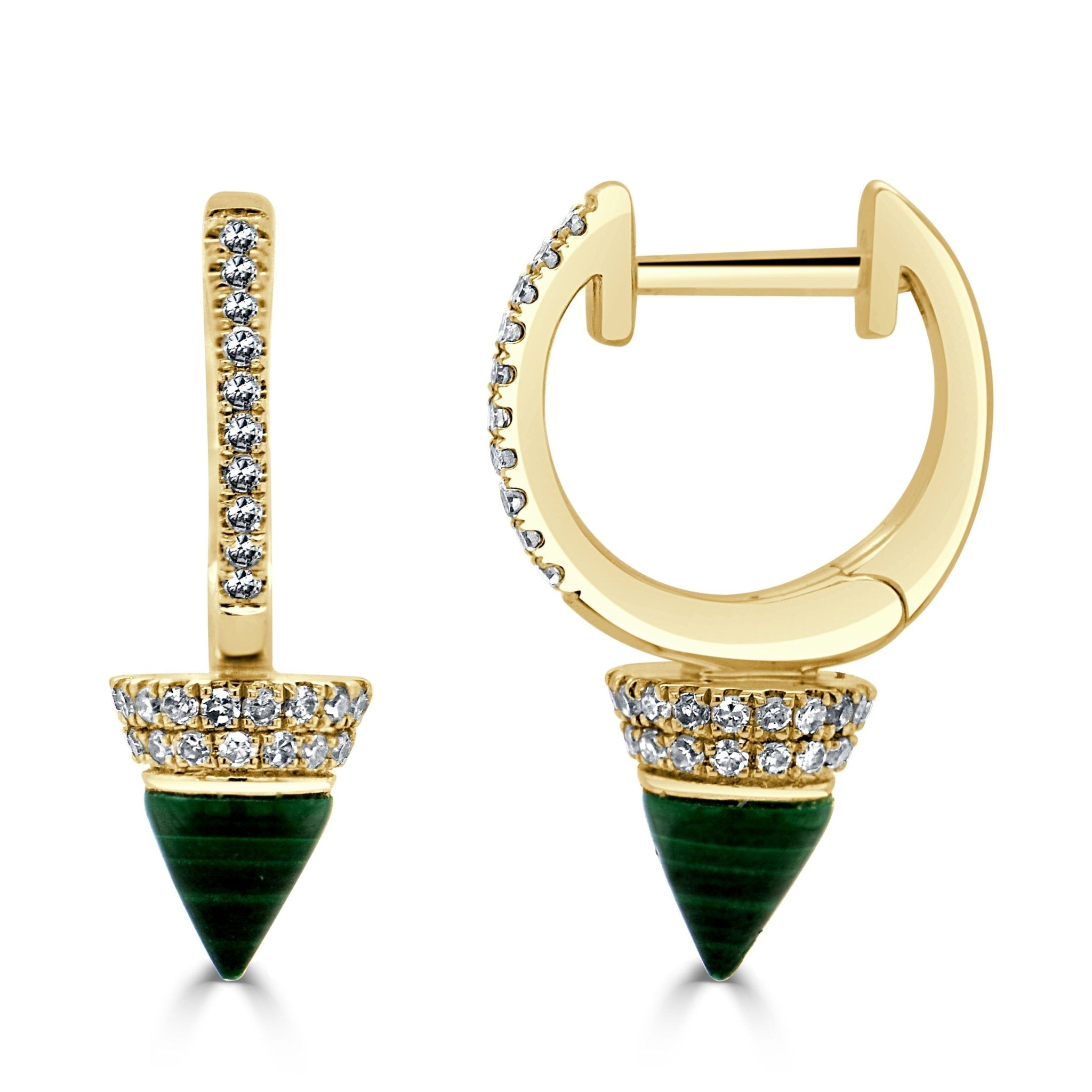 Malachite Diamond Spike Drop Huggie Earrings