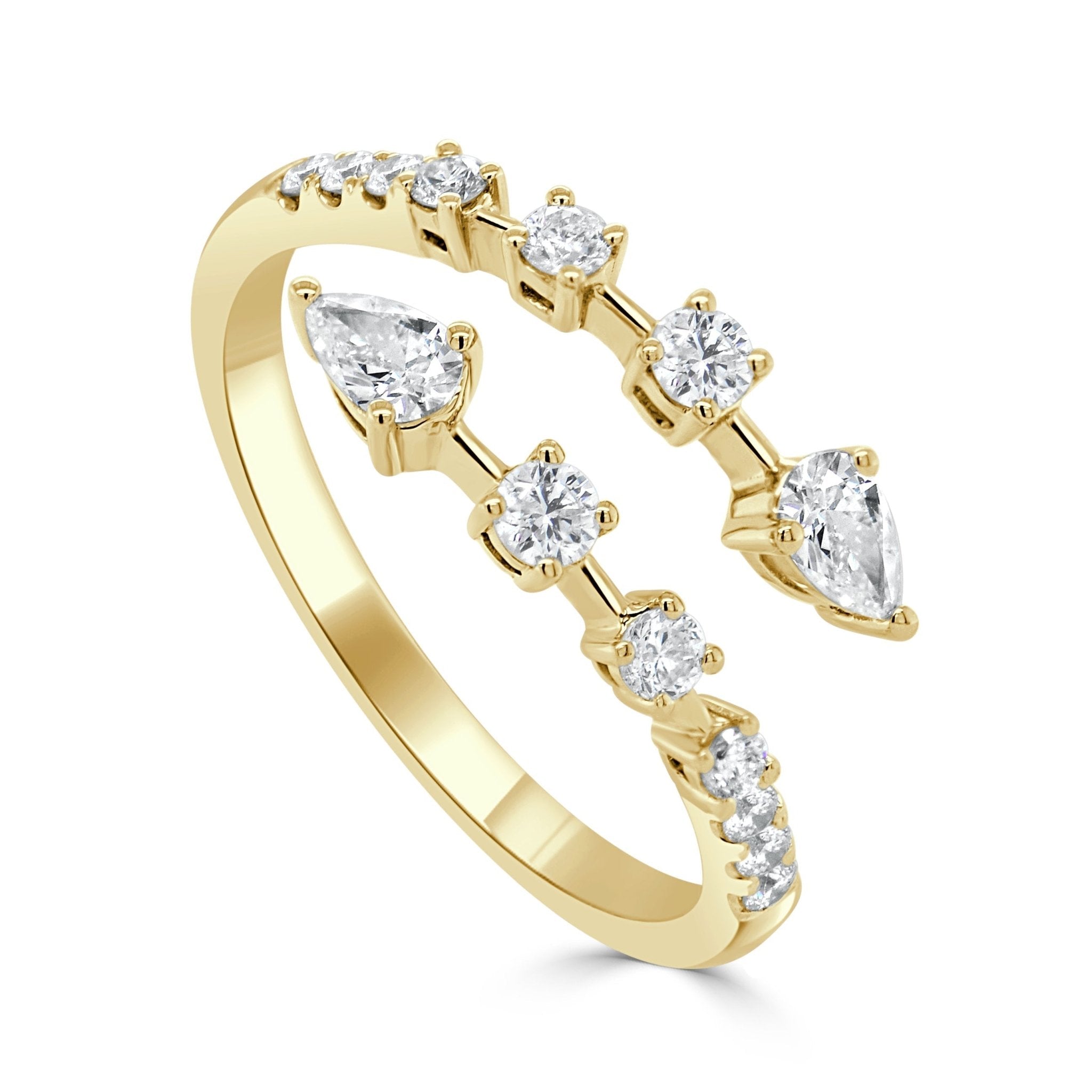 Round Pear - Shape Diamond Open Wrap Ring