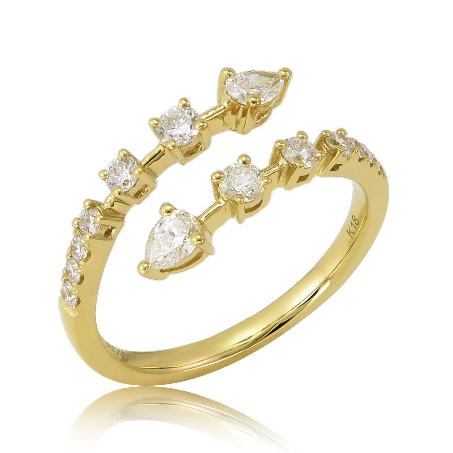 Round Pear - Shape Diamond Open Wrap Ring