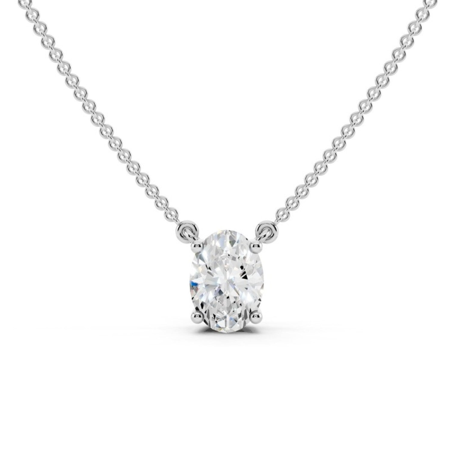 1/2 Carat Oval Diamond Pendant Necklace in 14K white gold