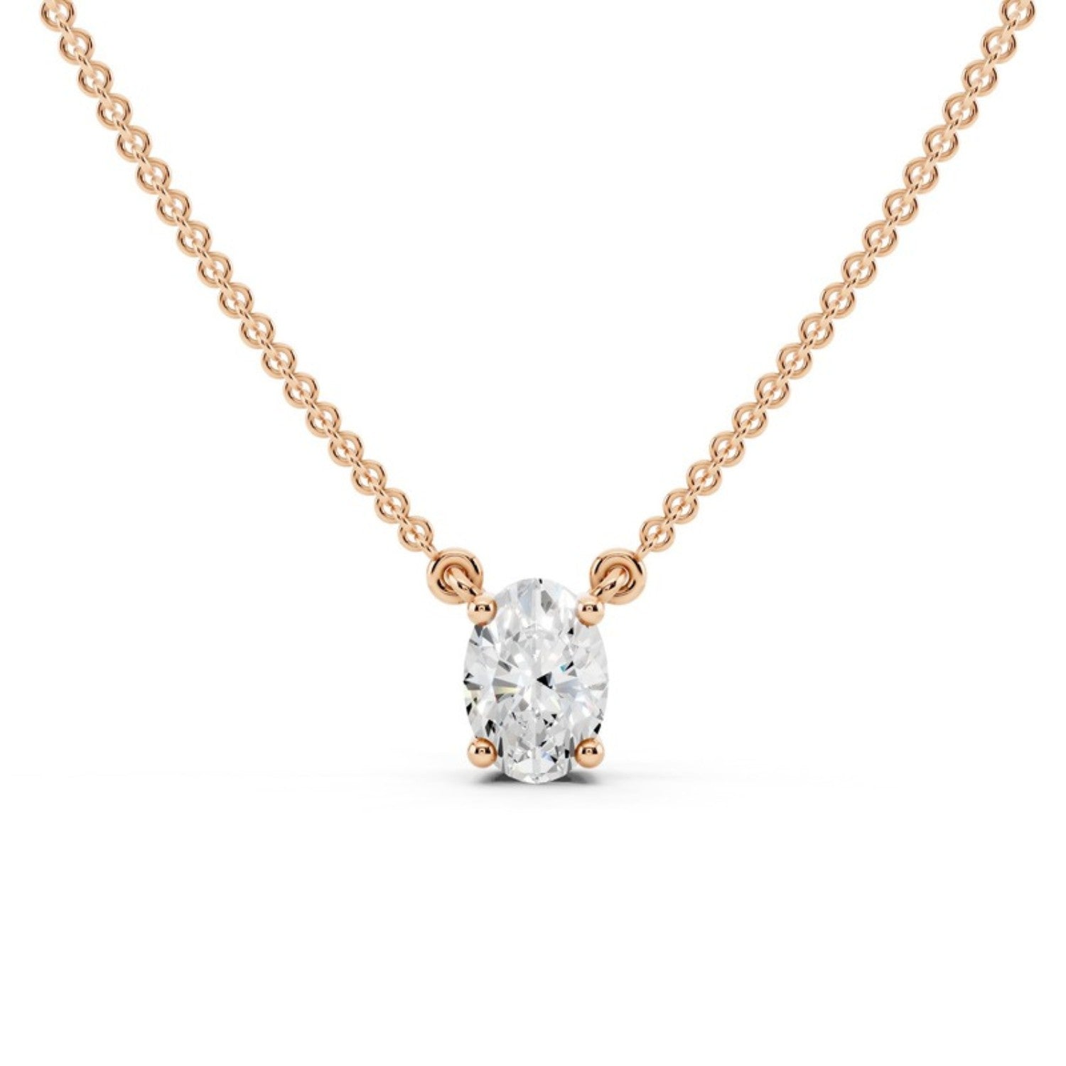 1/4 Carat Oval Diamond Pendant Necklace in 14K rose gold