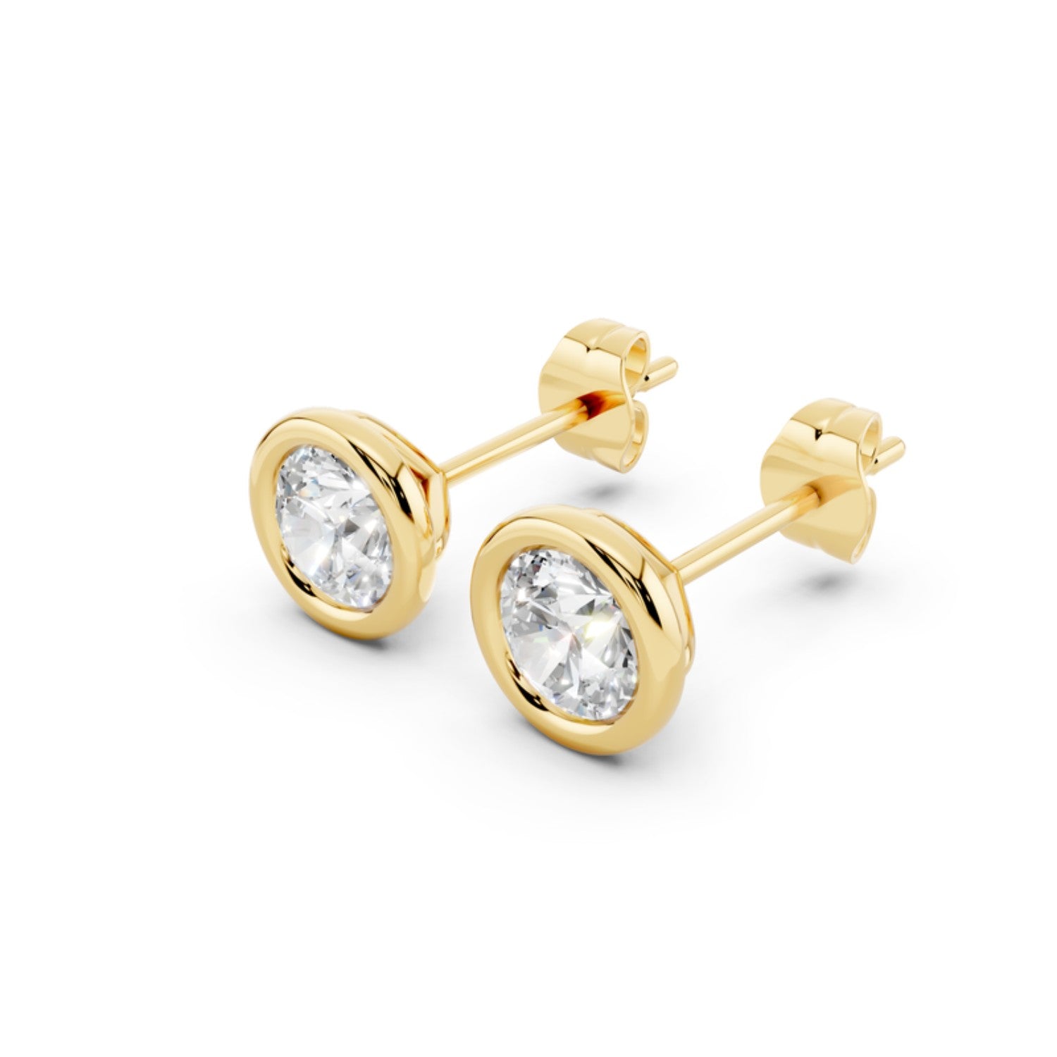 1 Carat Bezel Set Diamond Studs in 14K yellow gold by Seema Fine Jewelry