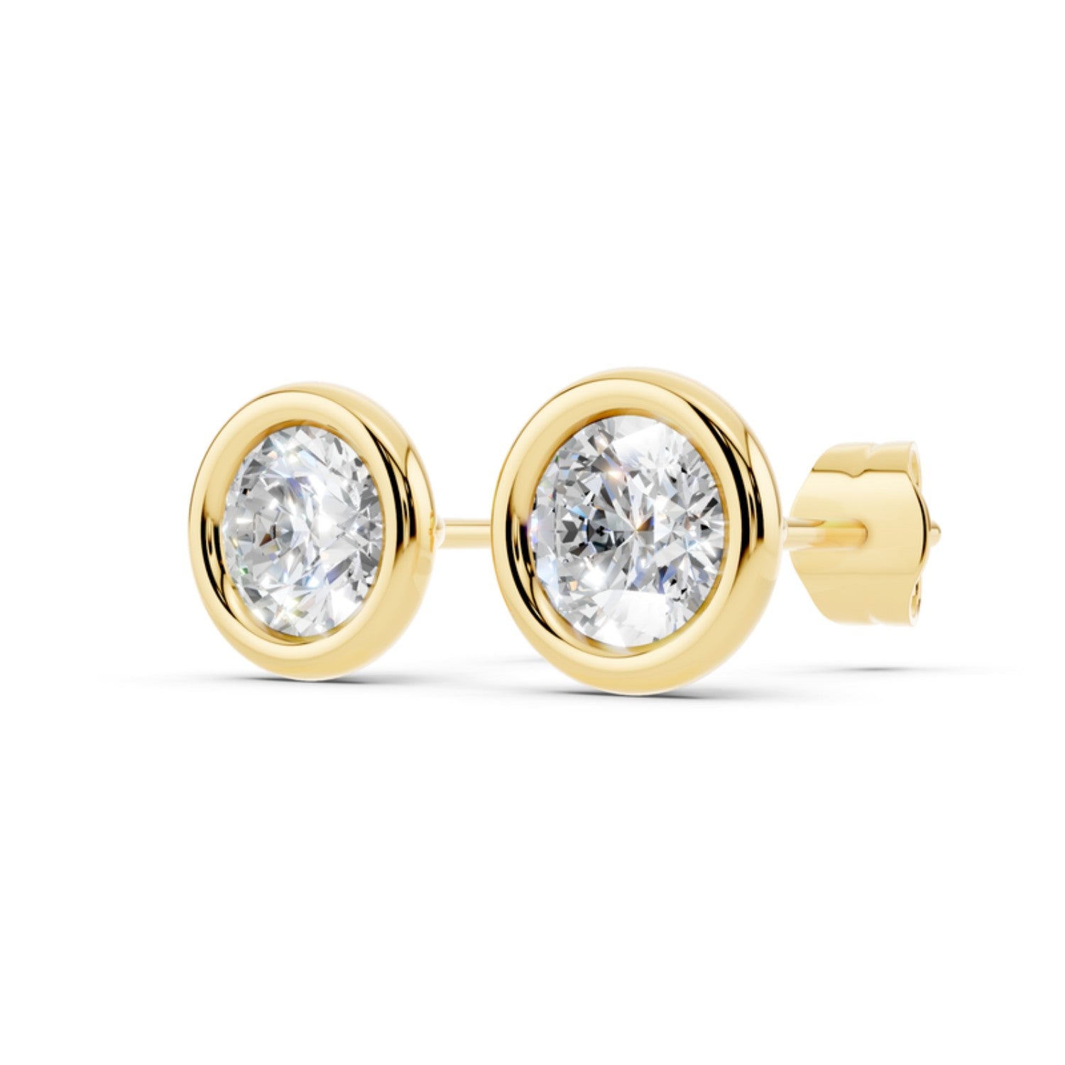 1 Carat Bezel Set Diamond Studs, detail view 2