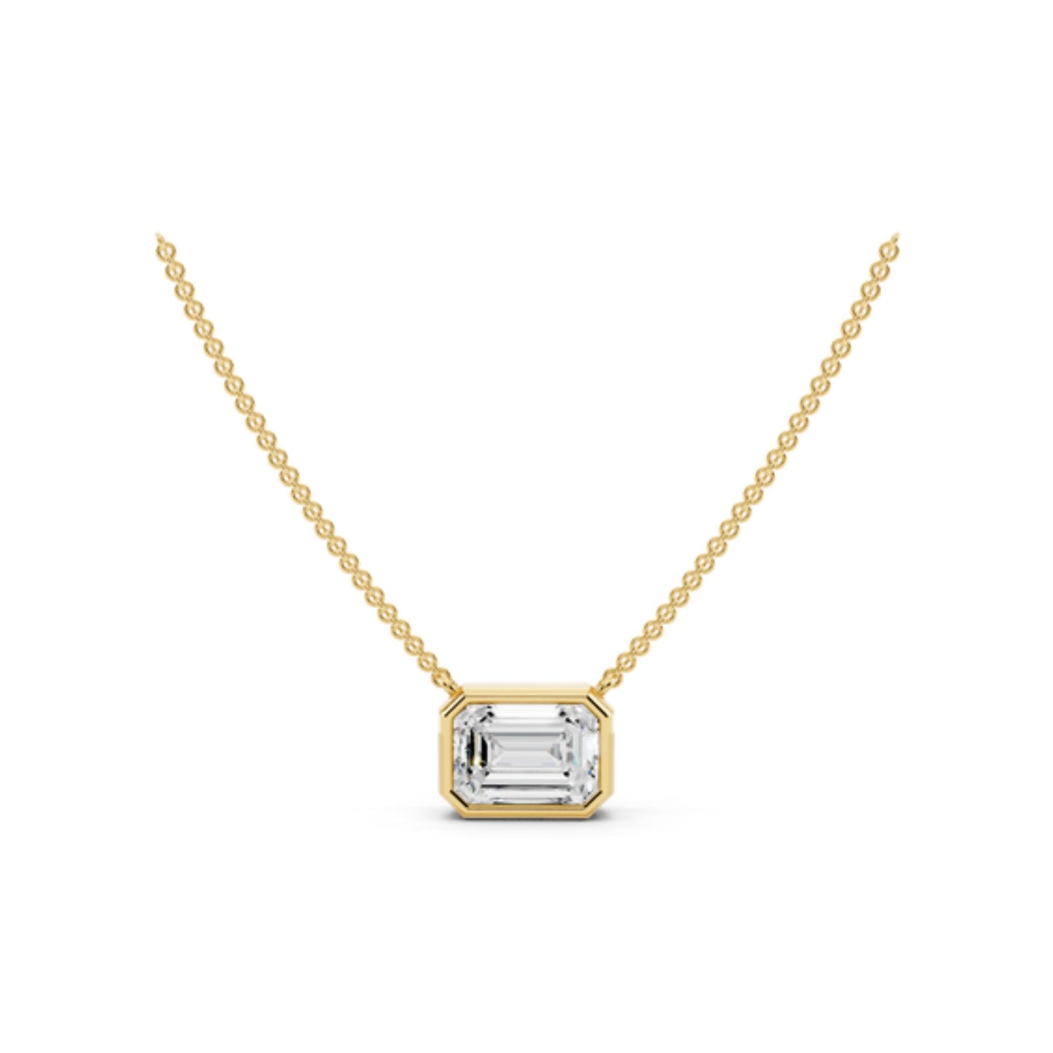 1 Carat Emerald Cut Bezel Necklace in 14K yellow gold by Seema Fine Jewelry