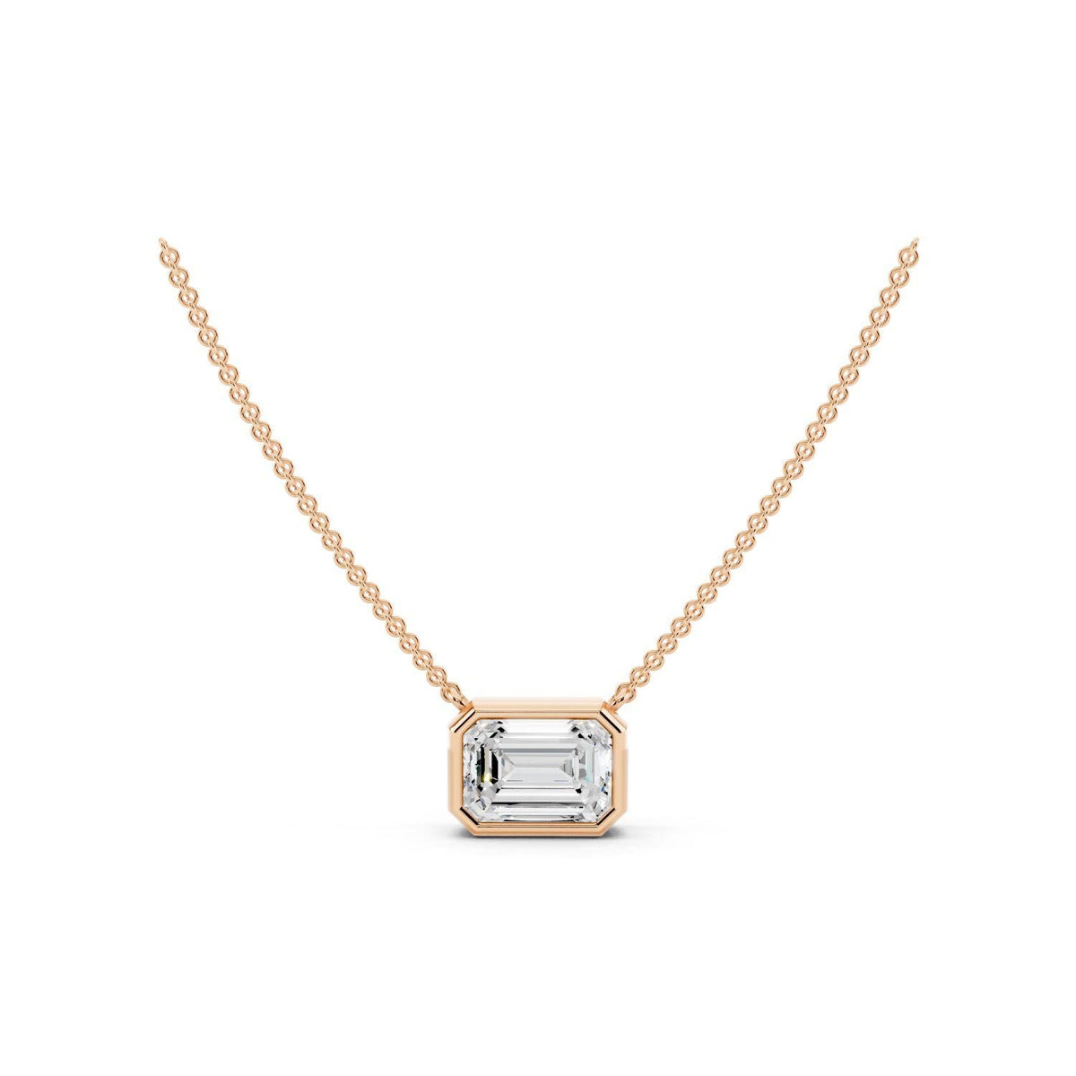 1 Carat Emerald Cut Bezel Necklace