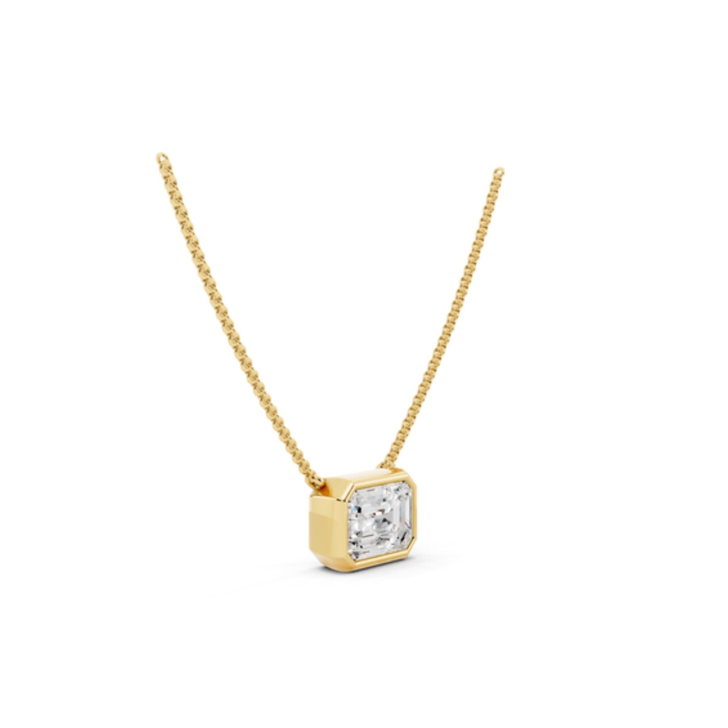 1 Carat Emerald Cut Bezel Necklace, detail view 1