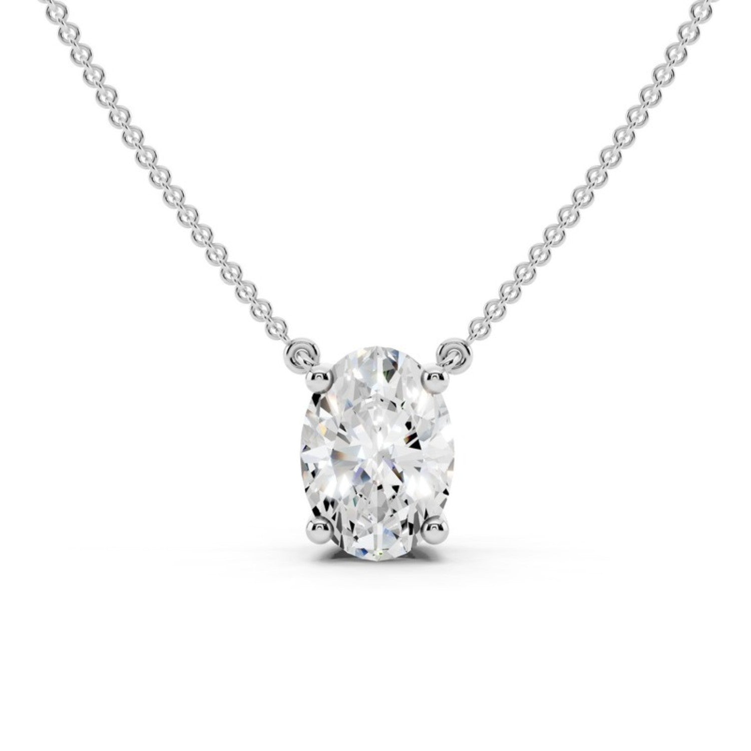 1 Carat Oval Diamond Pendant Necklace in 14K white gold