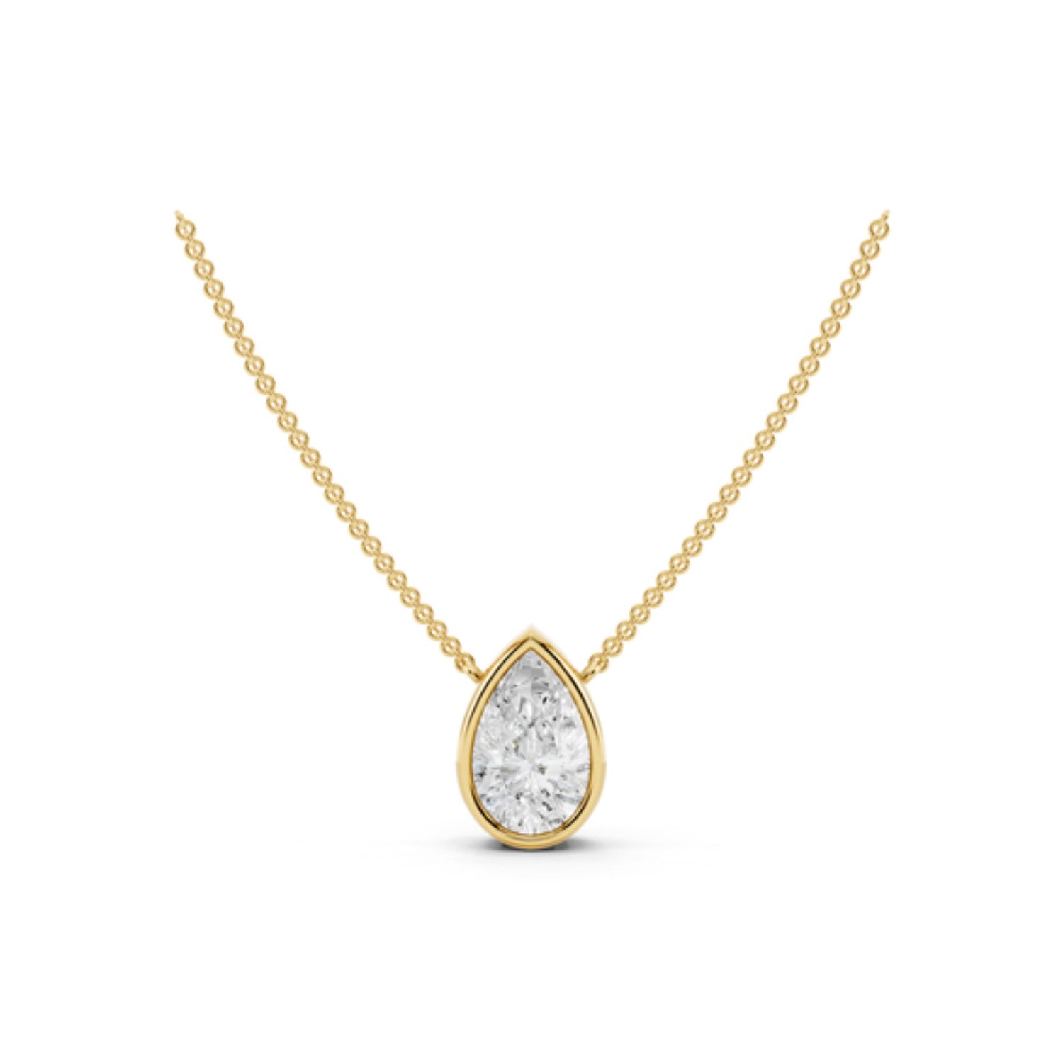1 Carat Pear Bezel Diamond Necklace in 14K yellow gold by Seema Fine Jewelry