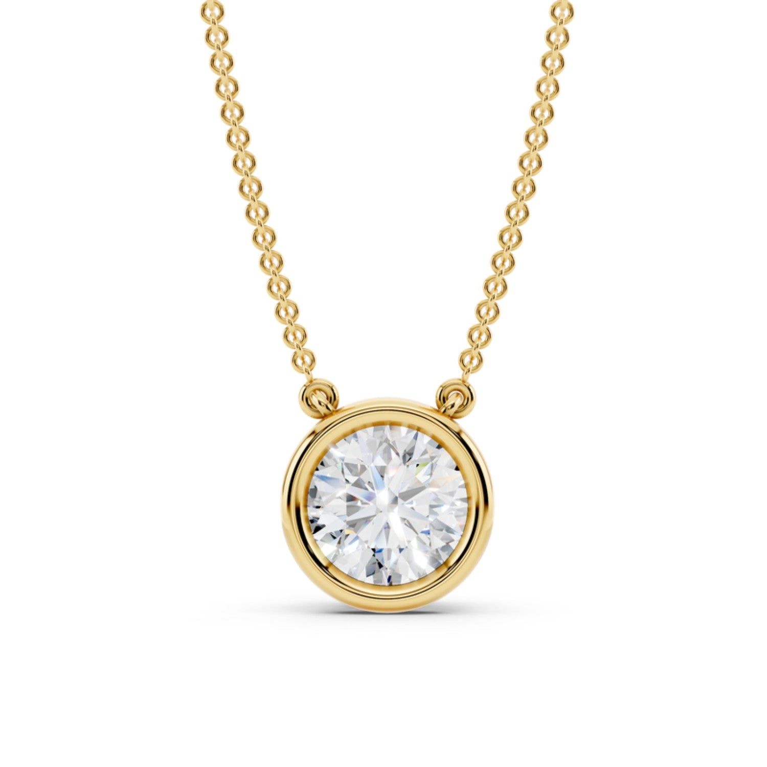1 Carat Round Bezel Diamond Necklace in 14K yellow gold by Seema Fine Jewelry