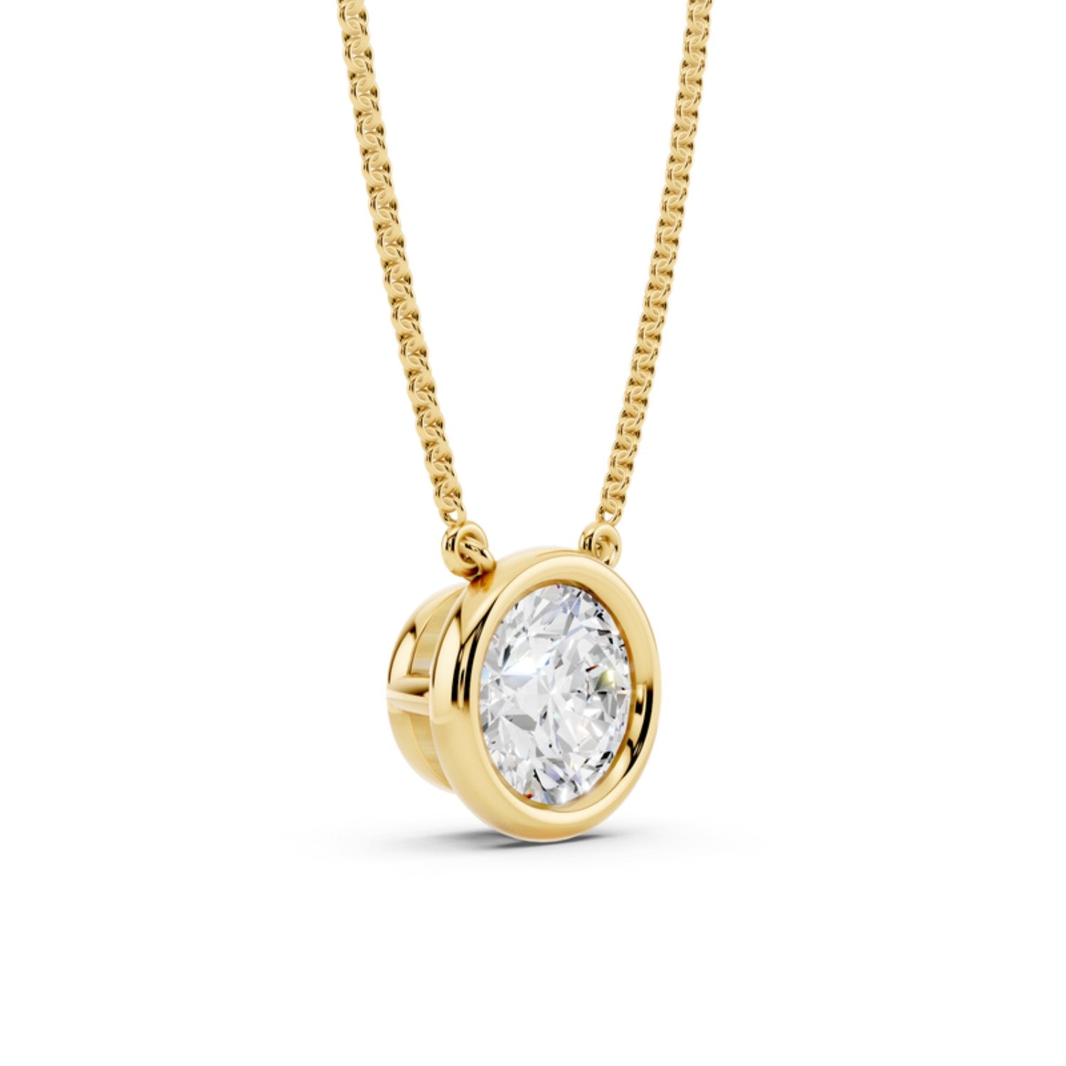 1 Carat Round Bezel Diamond Necklace, detail view 1