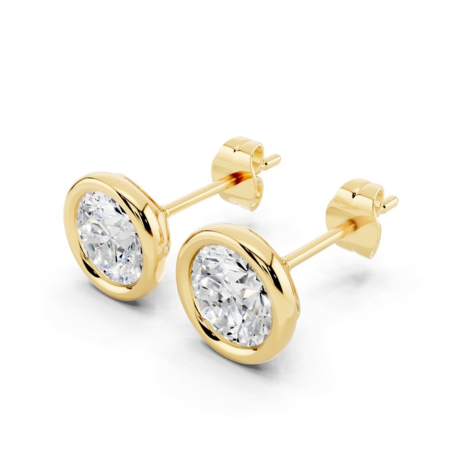 2 Carat Bezel Set Diamond Studs in 14K yellow gold by Seema Fine Jewelry