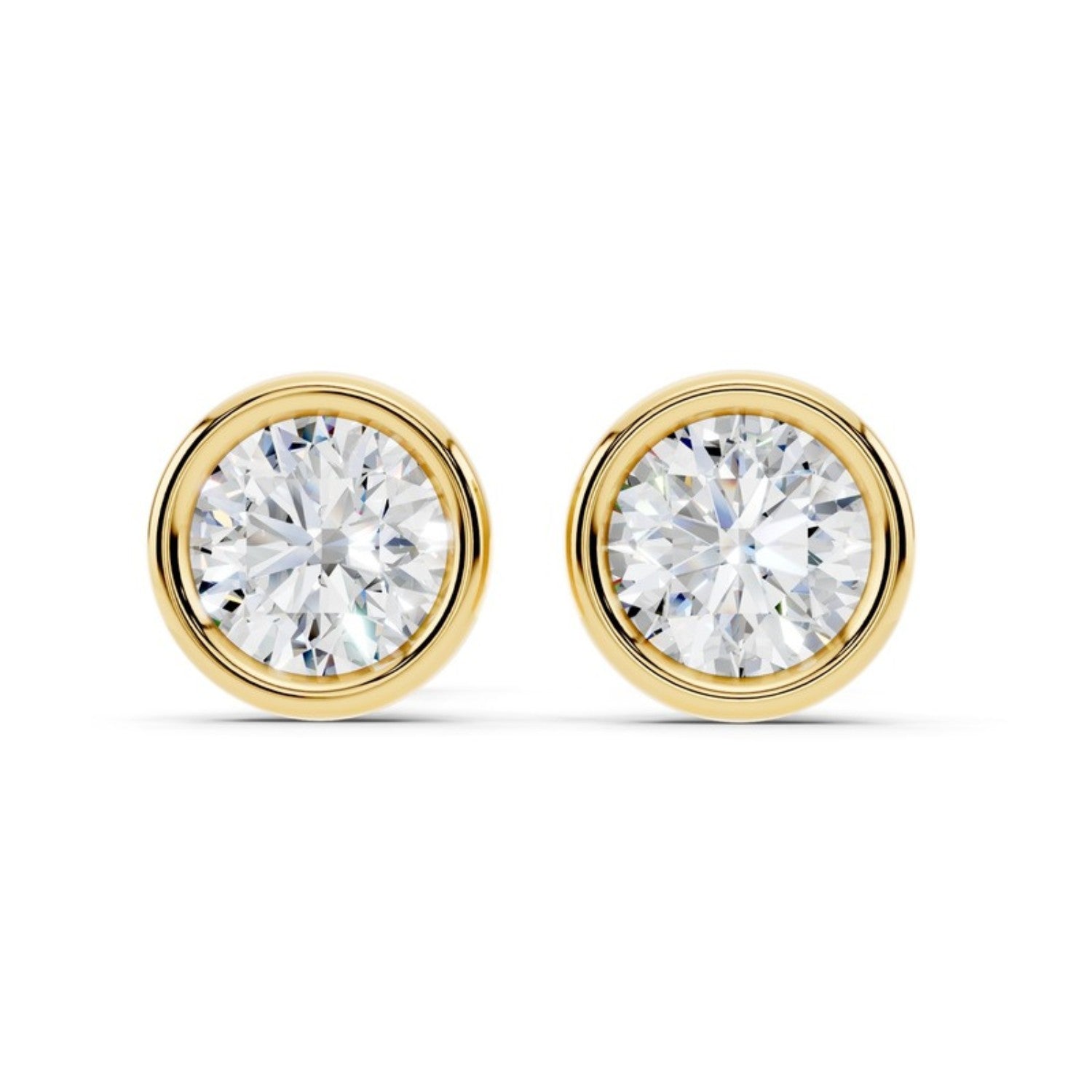 2 Carat Bezel Set Diamond Studs, detail view 1