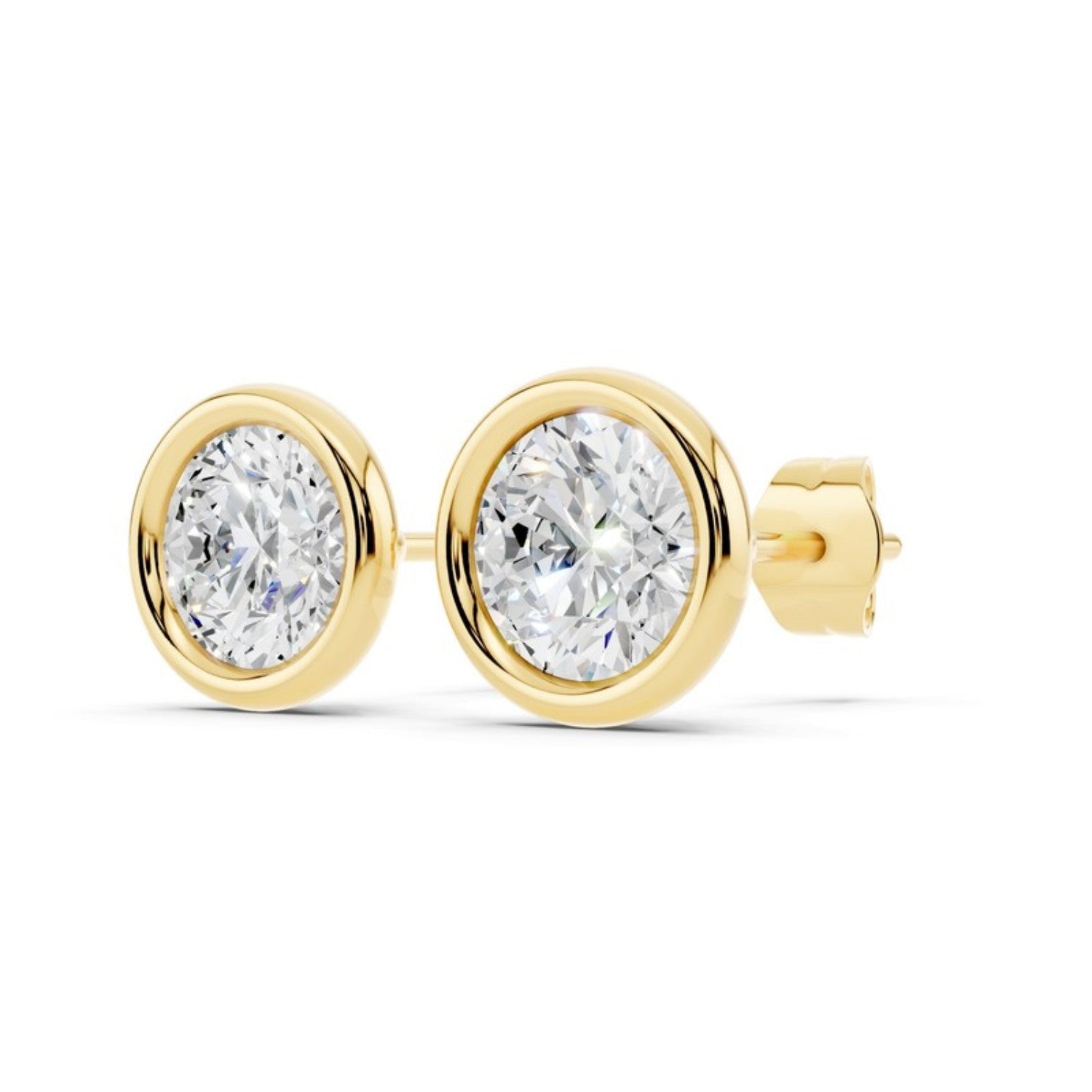 2 Carat Bezel Set Diamond Studs, detail view 2