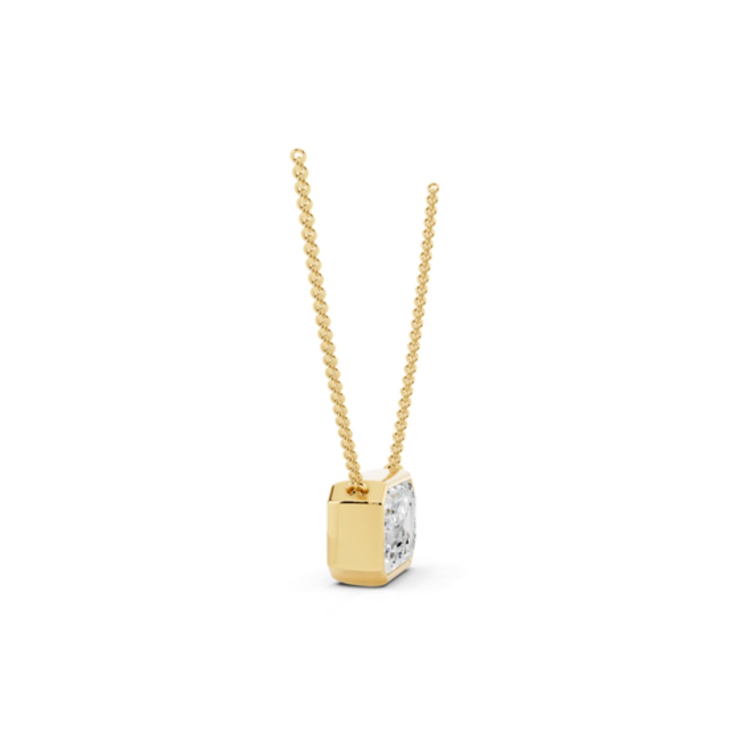 2 Carat Emerald Cut Bezel Necklace, detail view 1