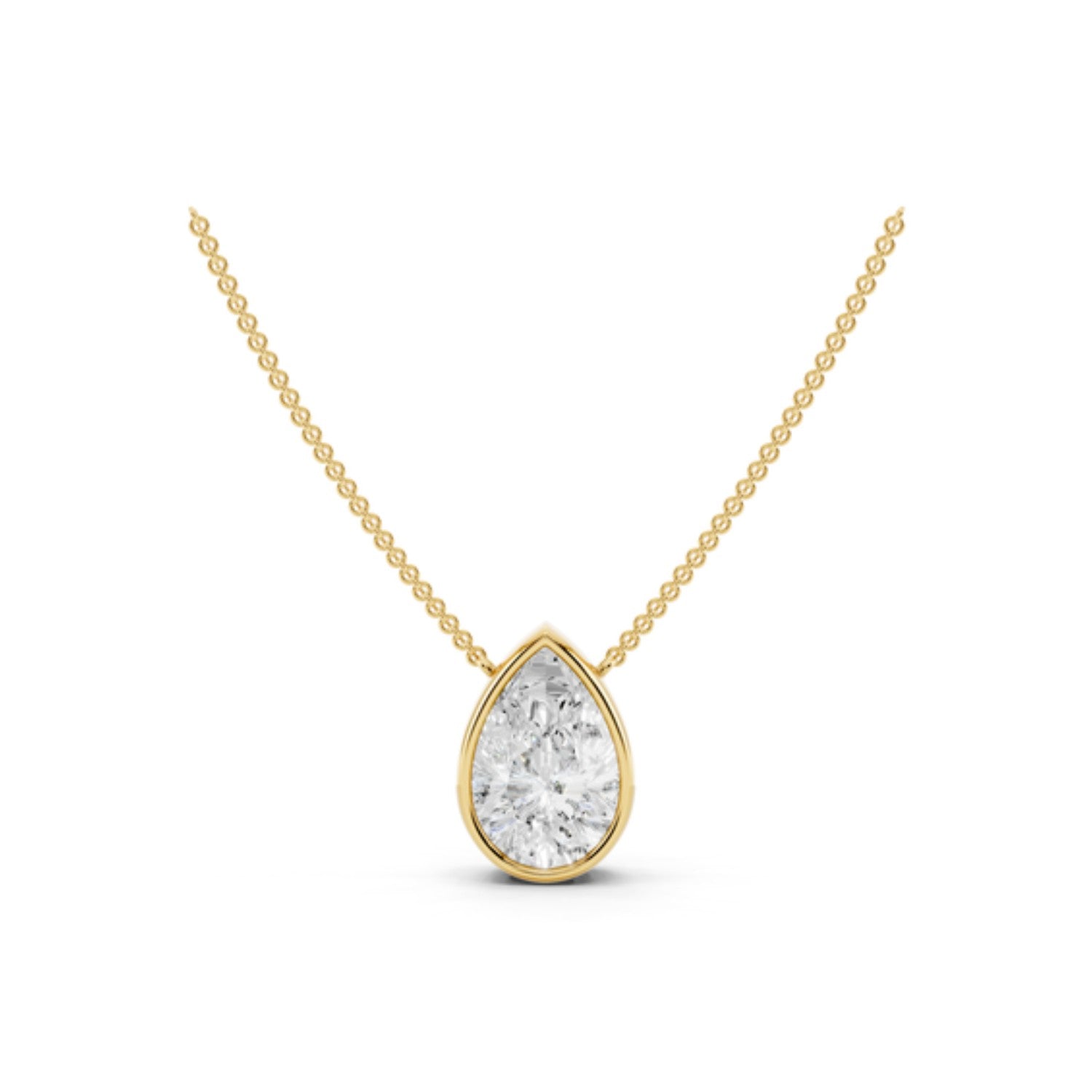 2 Carat Pear Bezel Diamond Necklace in 14K yellow gold by Seema Fine Jewelry