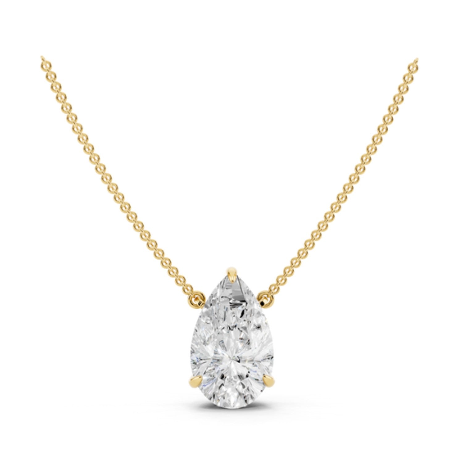 2 Carat Pear Solitaire Diamond Necklace in 14K yellow gold by Seema Fine Jewelry