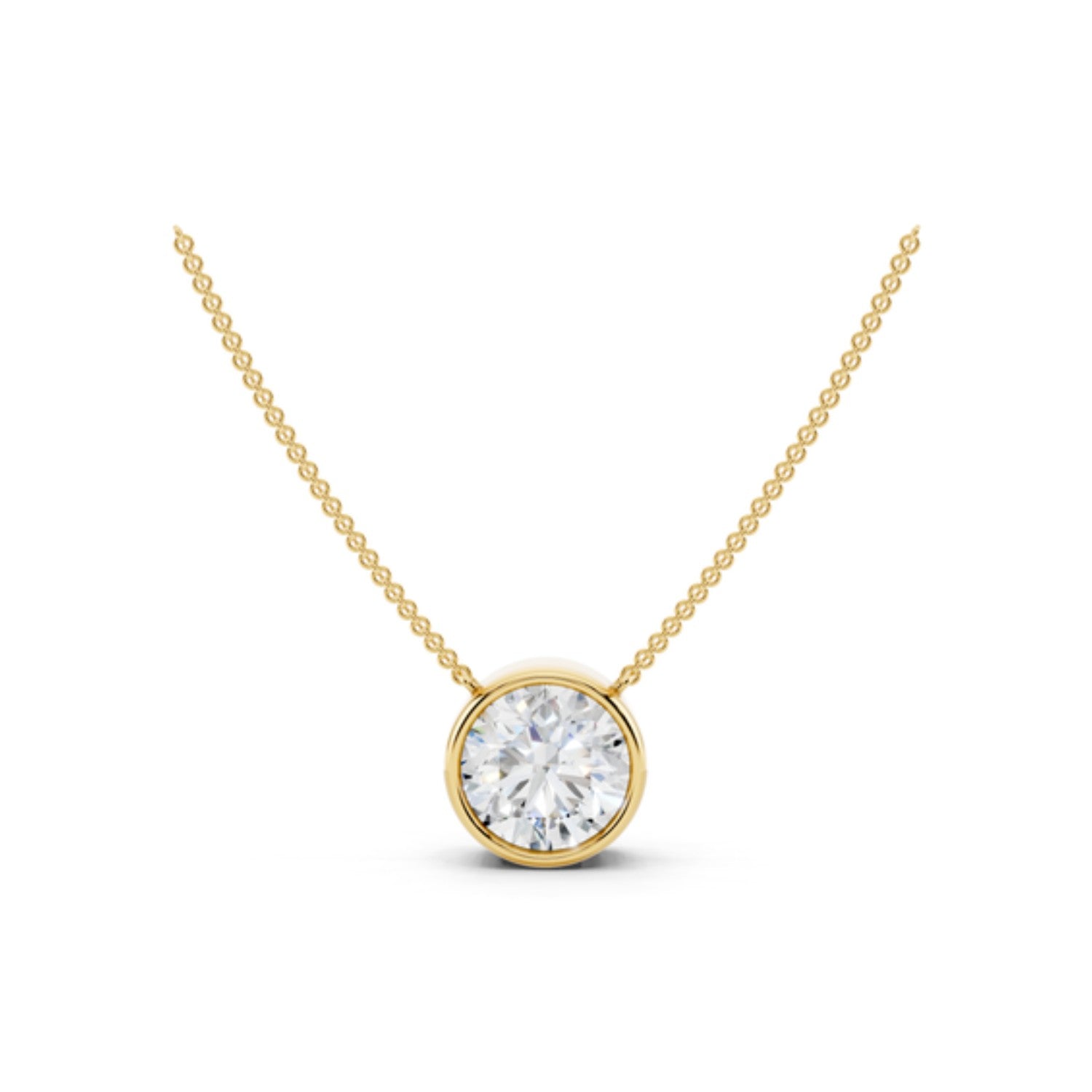 2 Carat Round Bezel Diamond Necklace in 14K yellow gold by Seema Fine Jewelry
