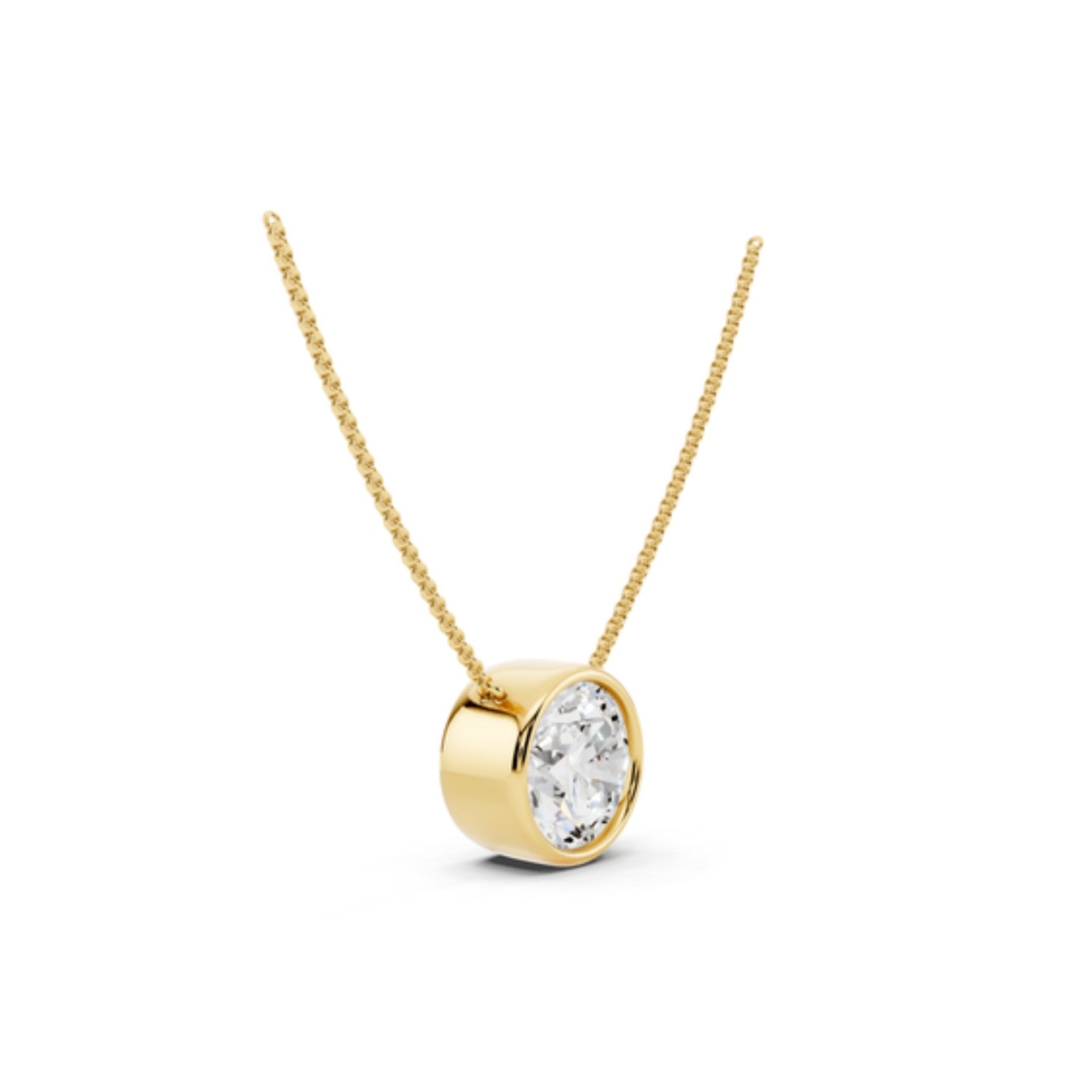 2 Carat Round Bezel Diamond Necklace, detail view 1