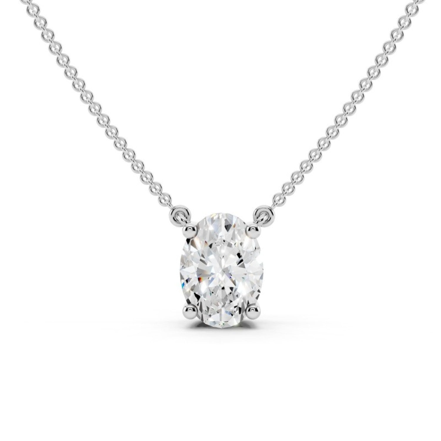 3/4 Carat Oval Diamond Pendant Necklace in 14K white gold