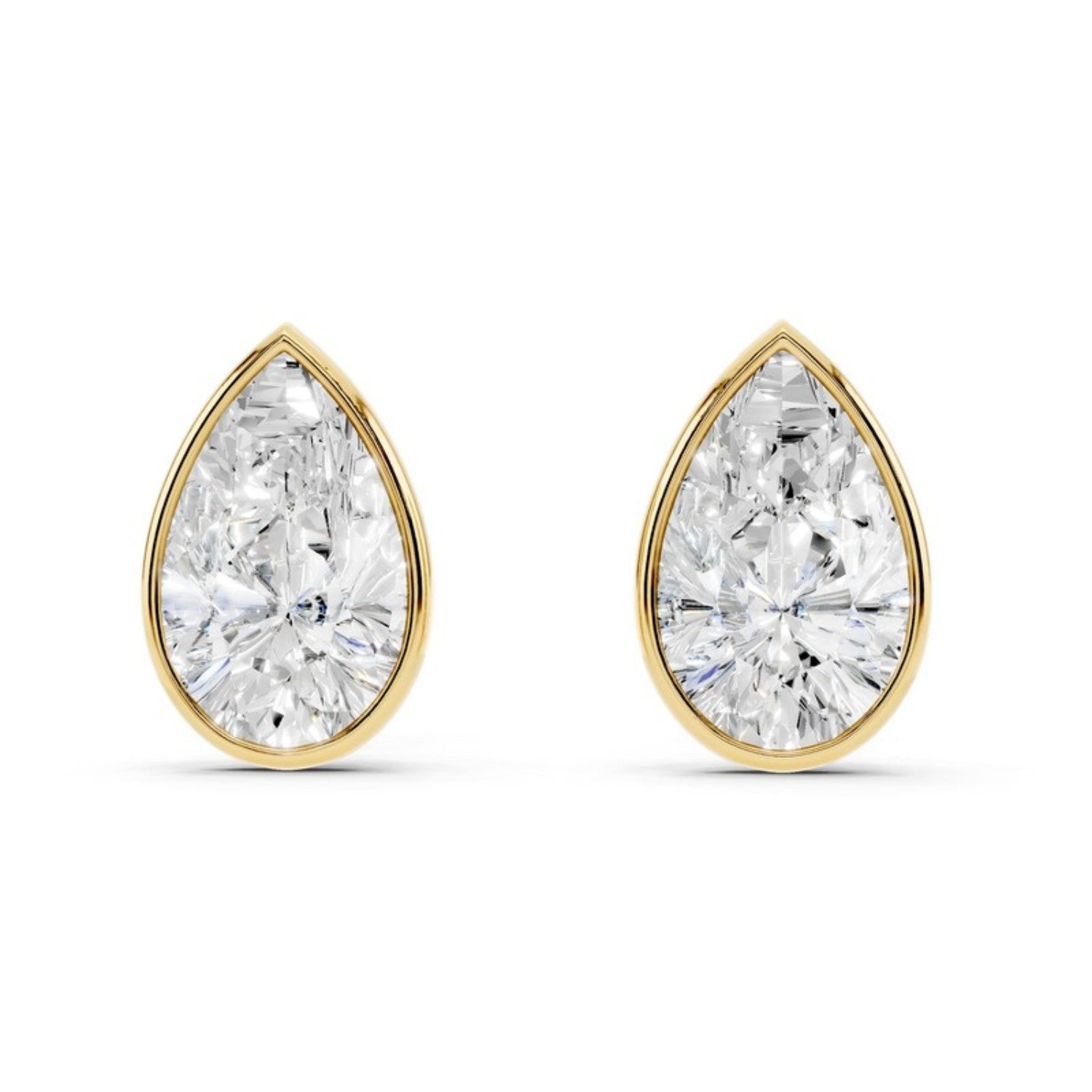 6 Carat Pear Bezel Diamond Studs in 14K white gold