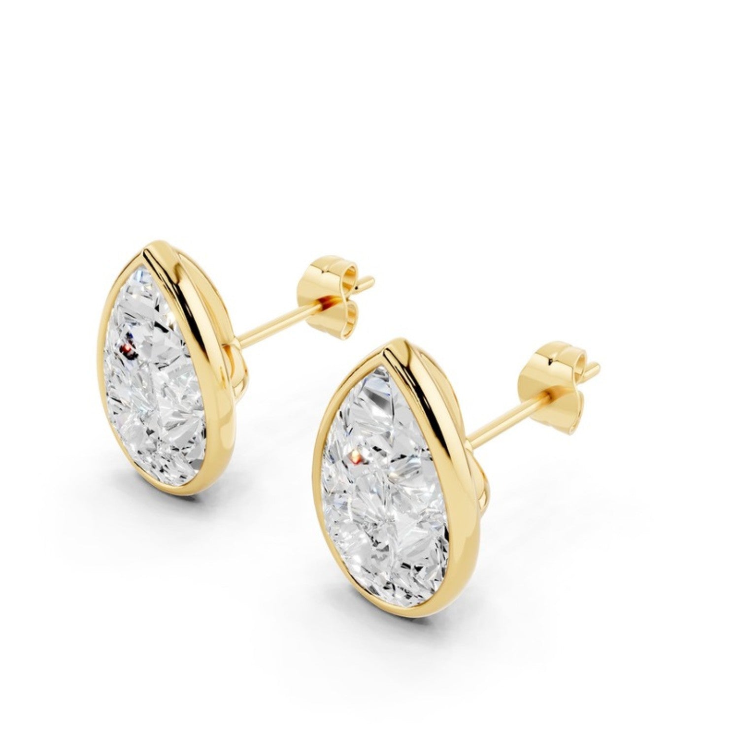 6 Carat Pear Bezel Diamond Studs in 14K yellow gold by Seema Fine Jewelry