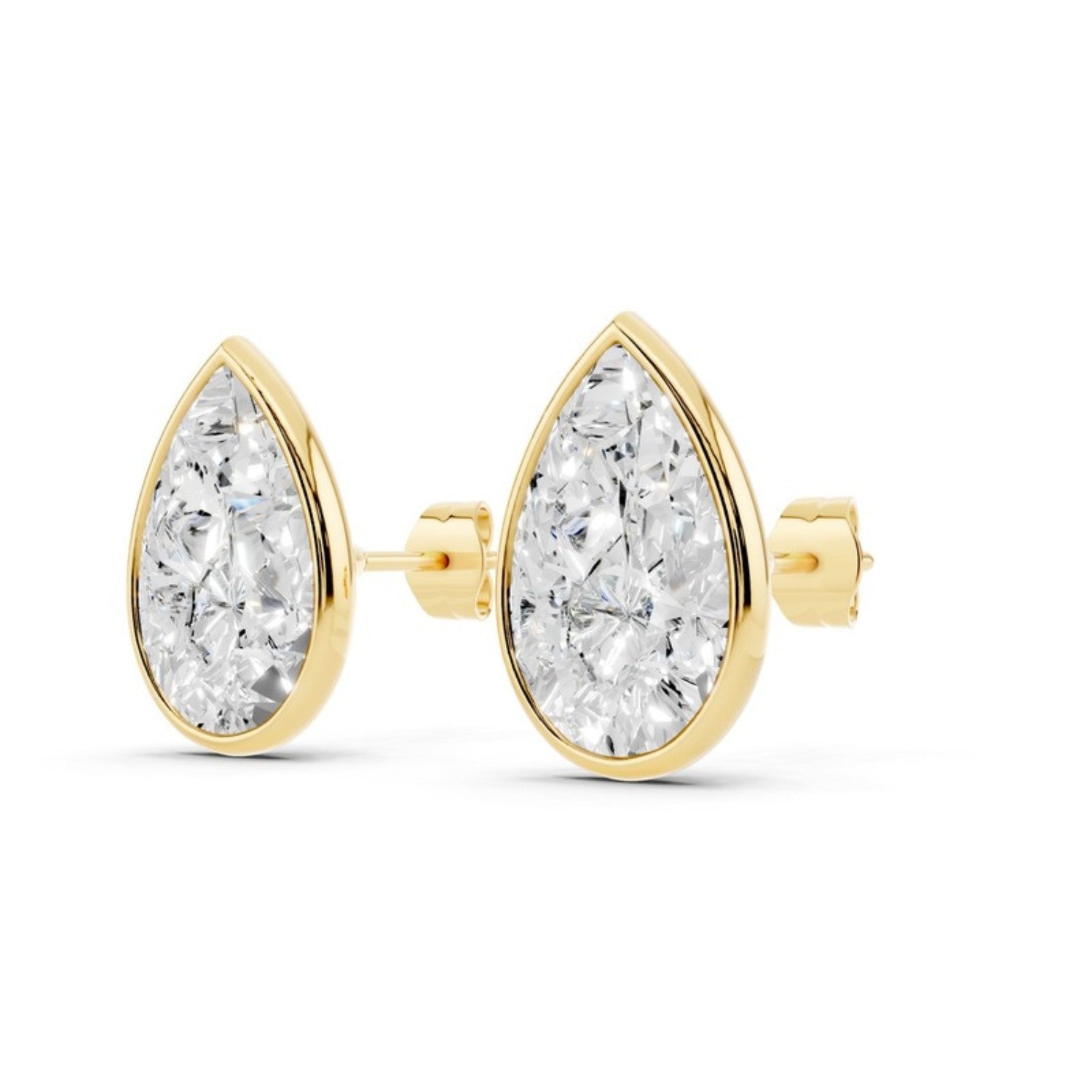 6 Carat Pear Bezel Diamond Studs, detail view 2
