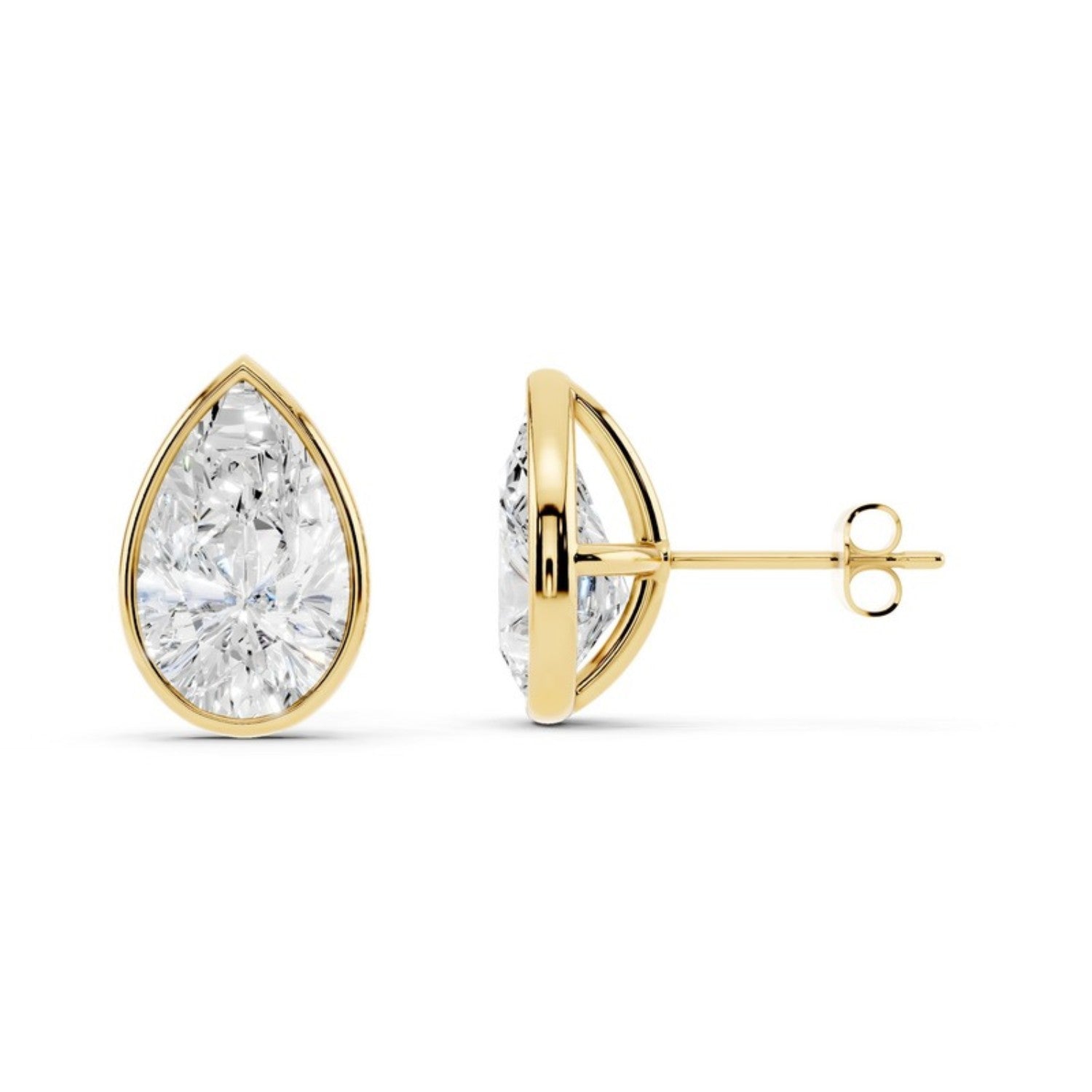 6 Carat Pear Bezel Diamond Studs, detail view 3