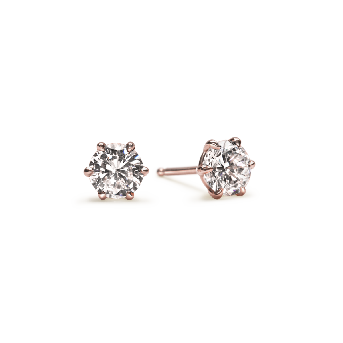 14K Rose Gold Round 6 Prong Stud