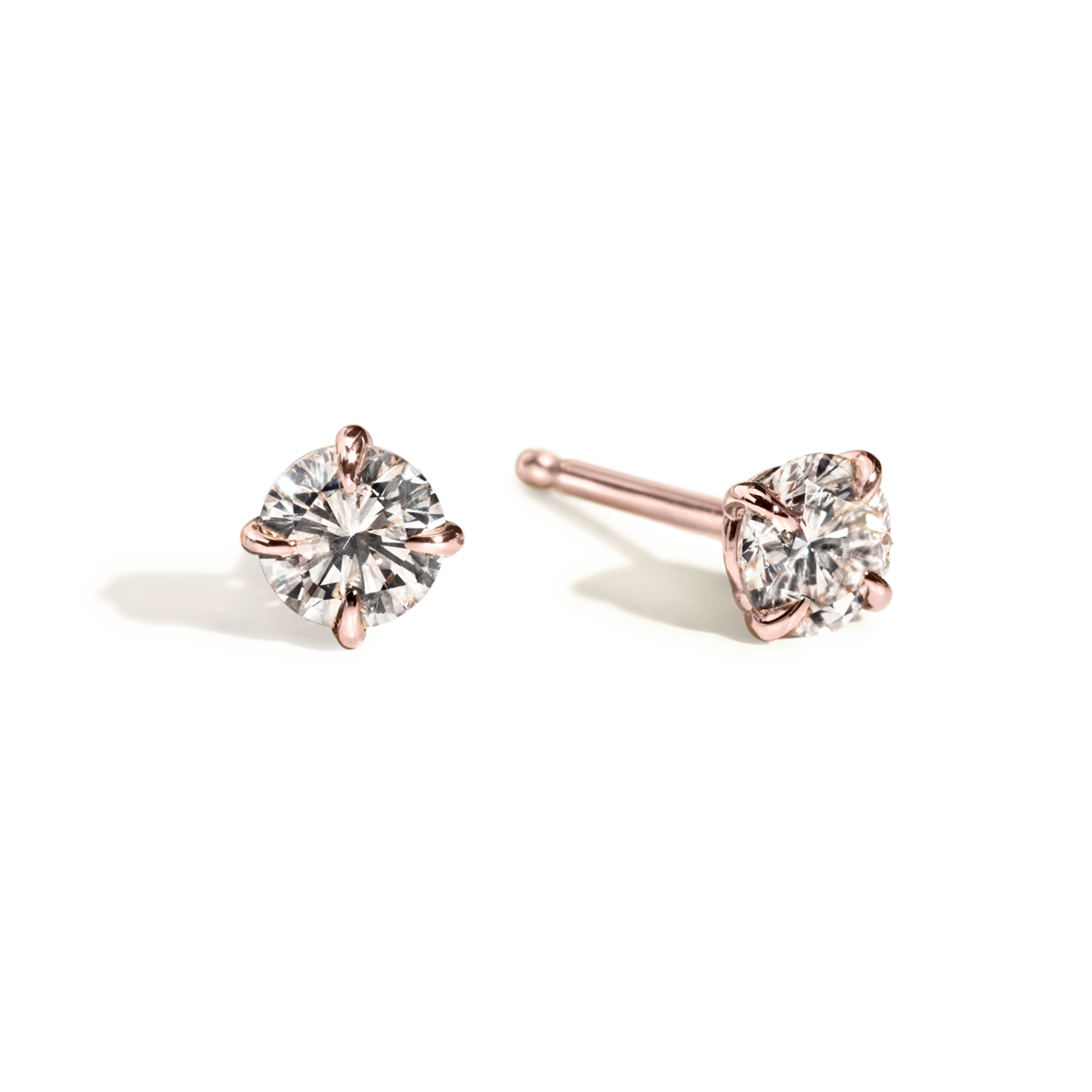 14K Rose Gold Round Diamond 4 Prong Stud
