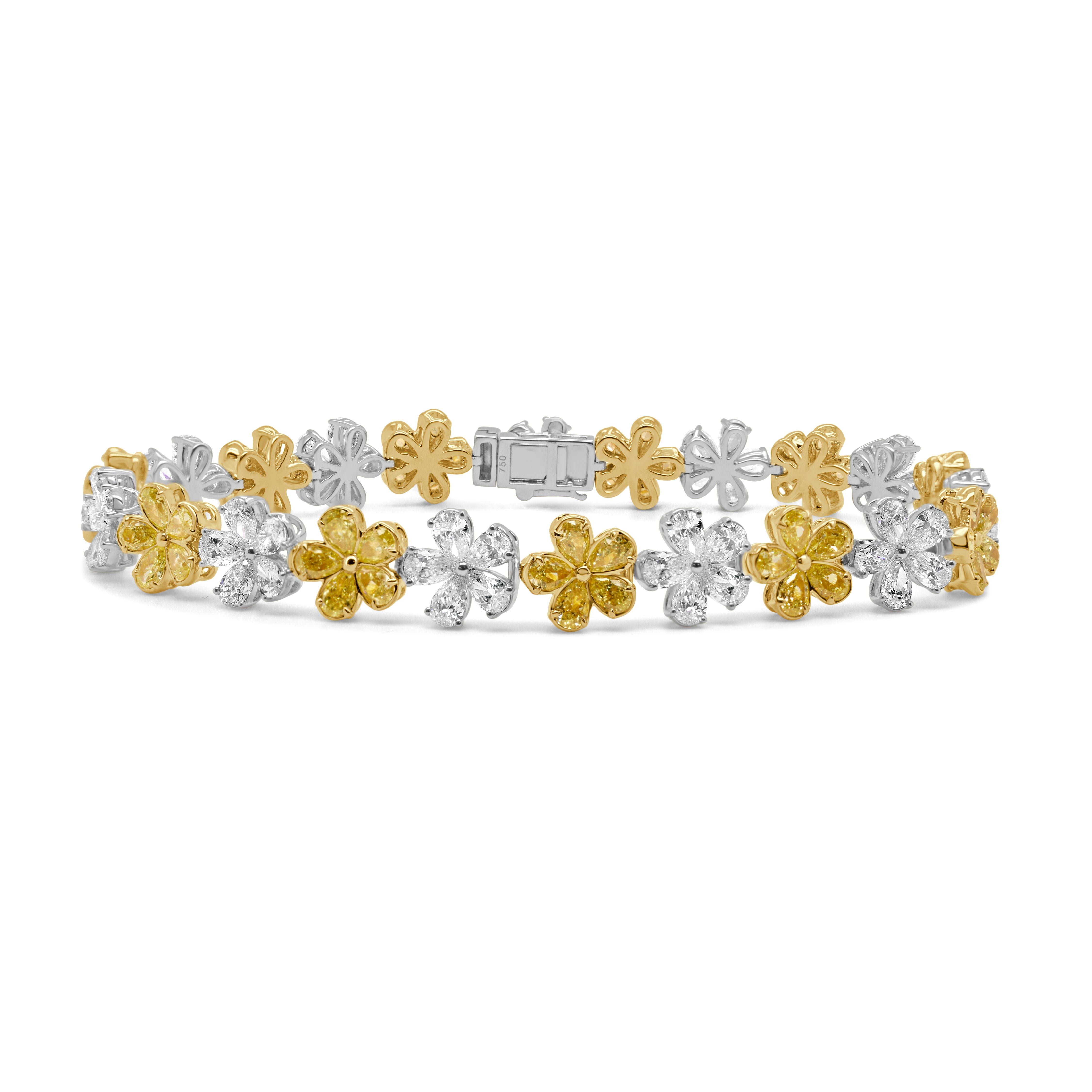 Pear Diamond Yellow Diamond Flower Bracelet
