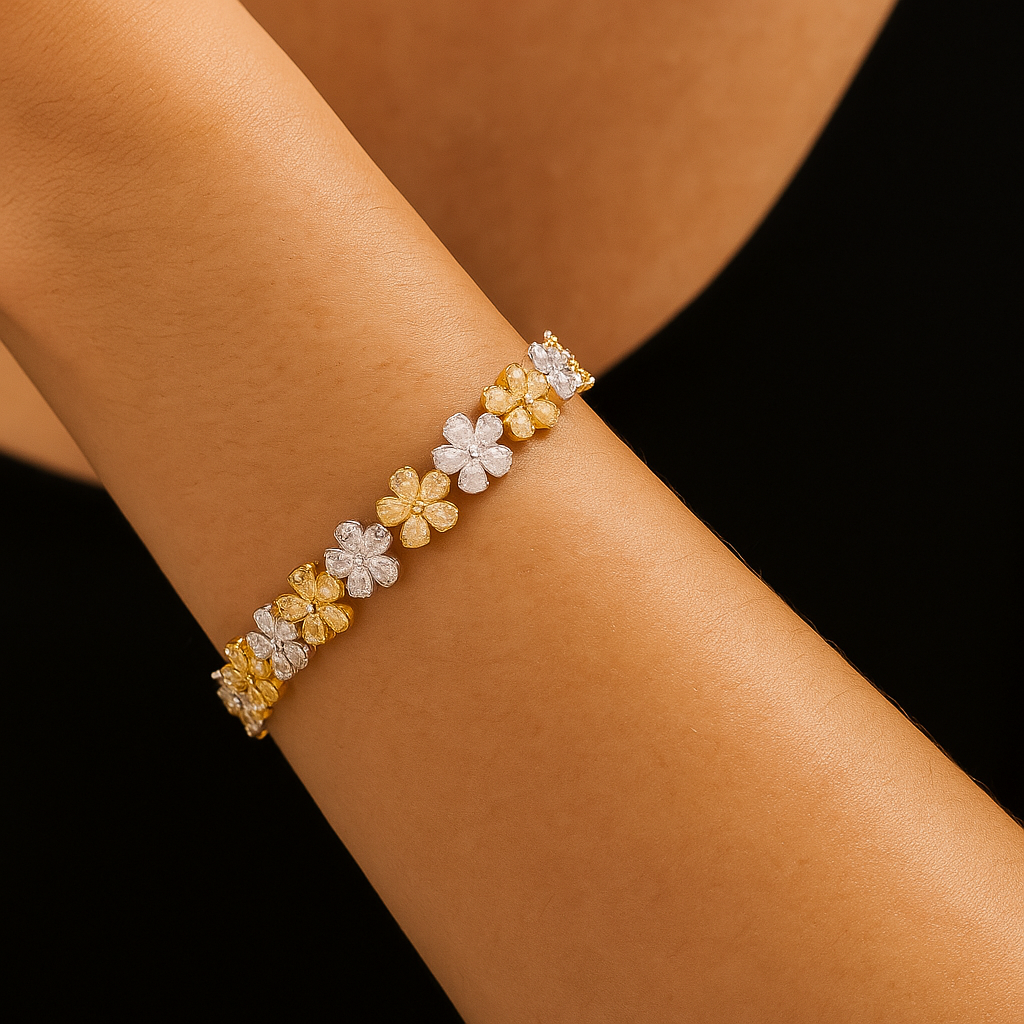 Pear Diamond Yellow Diamond Flower Bracelet