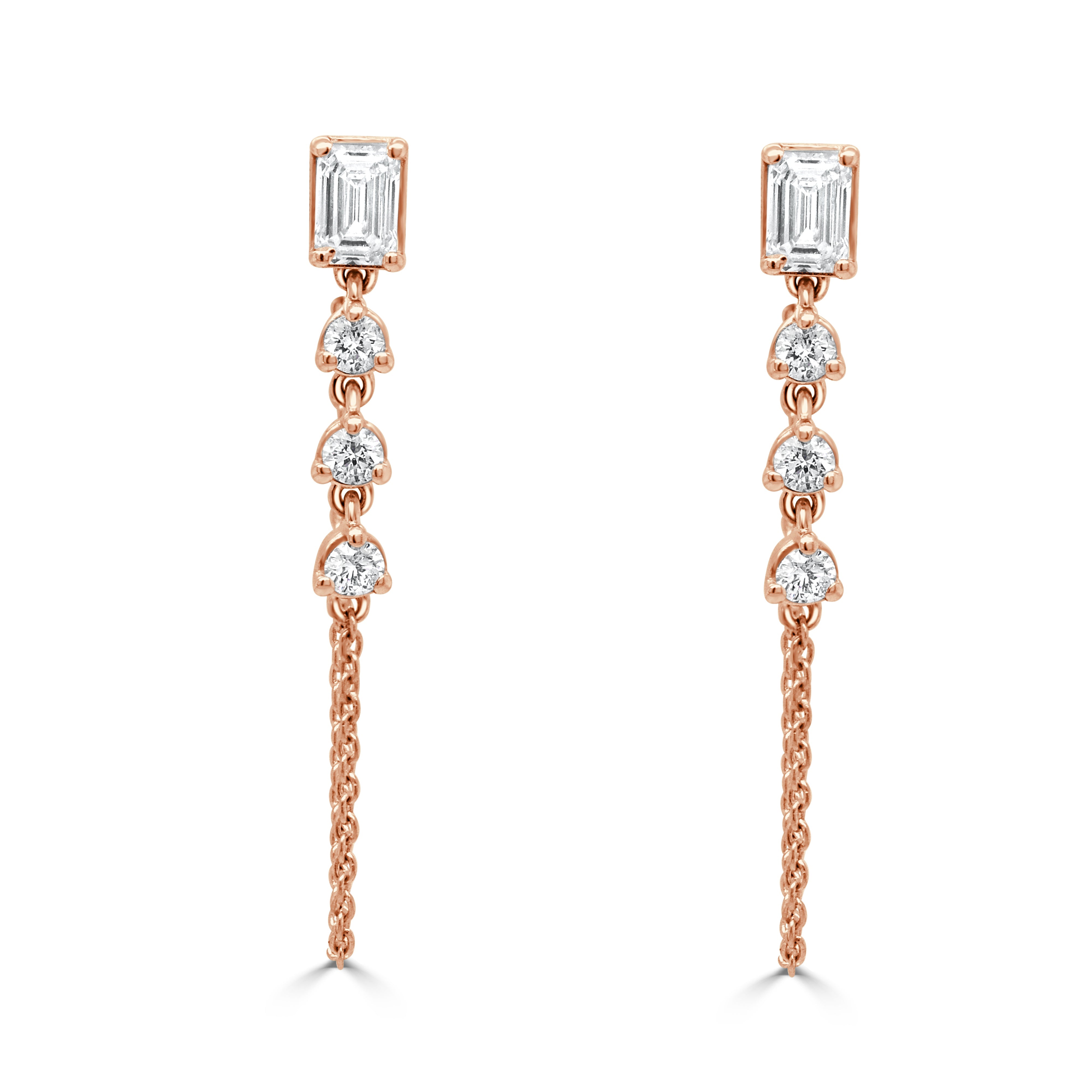 Emerald Cut Round Diamond Earrings