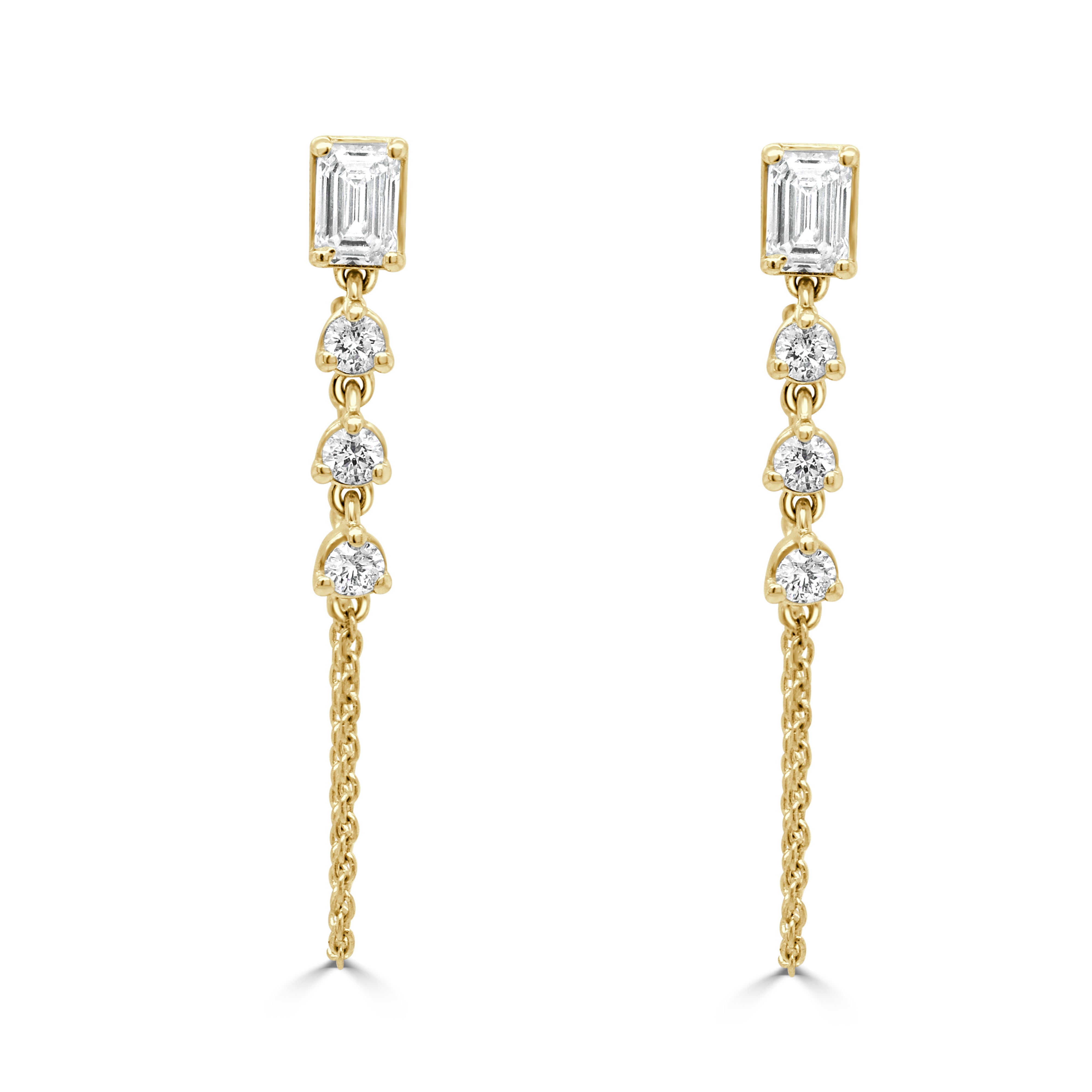 Emerald Cut Round Diamond Earrings